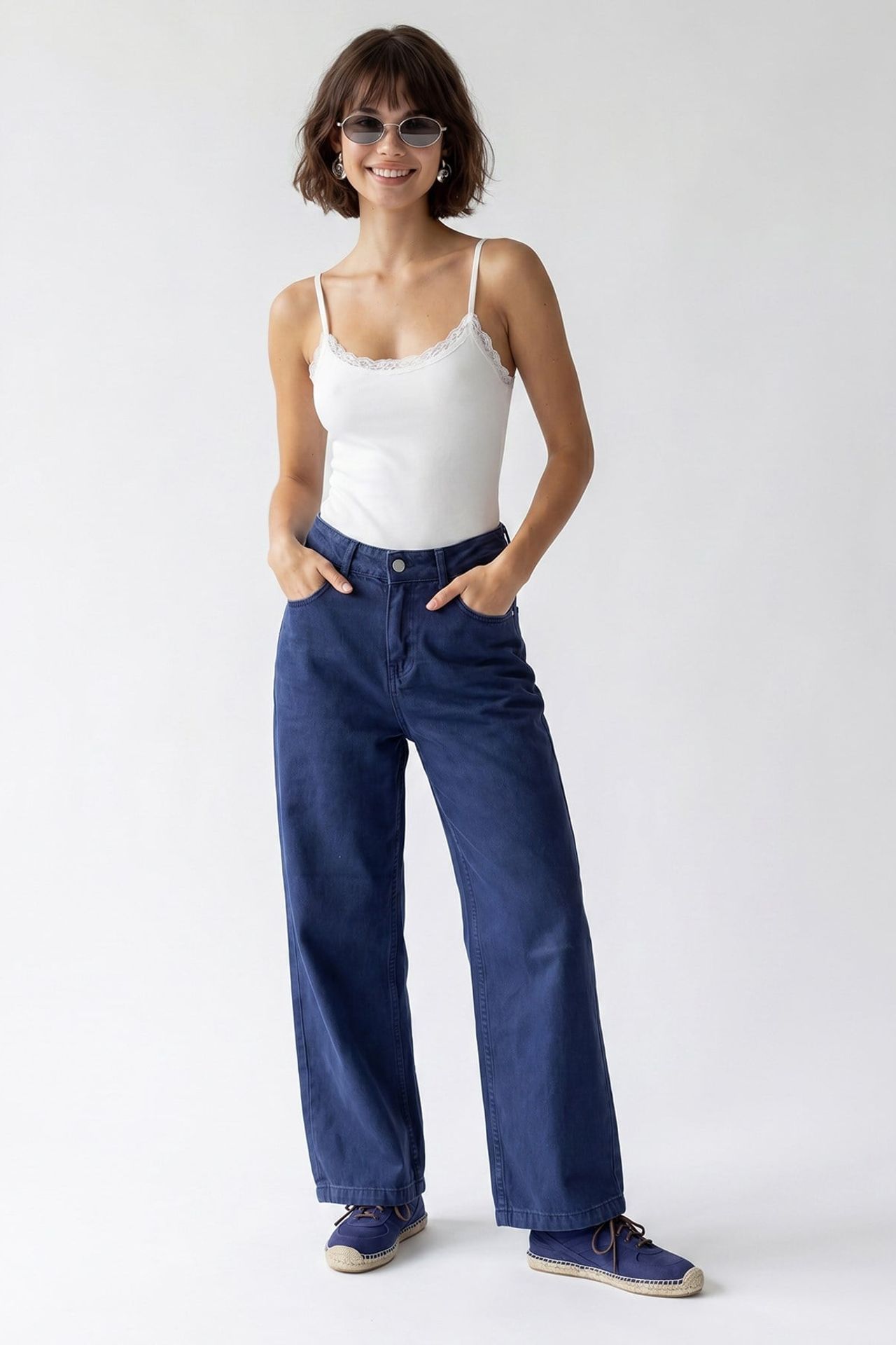 MIXRAY High-Waist Wide-Leg Cotton Jeans 2