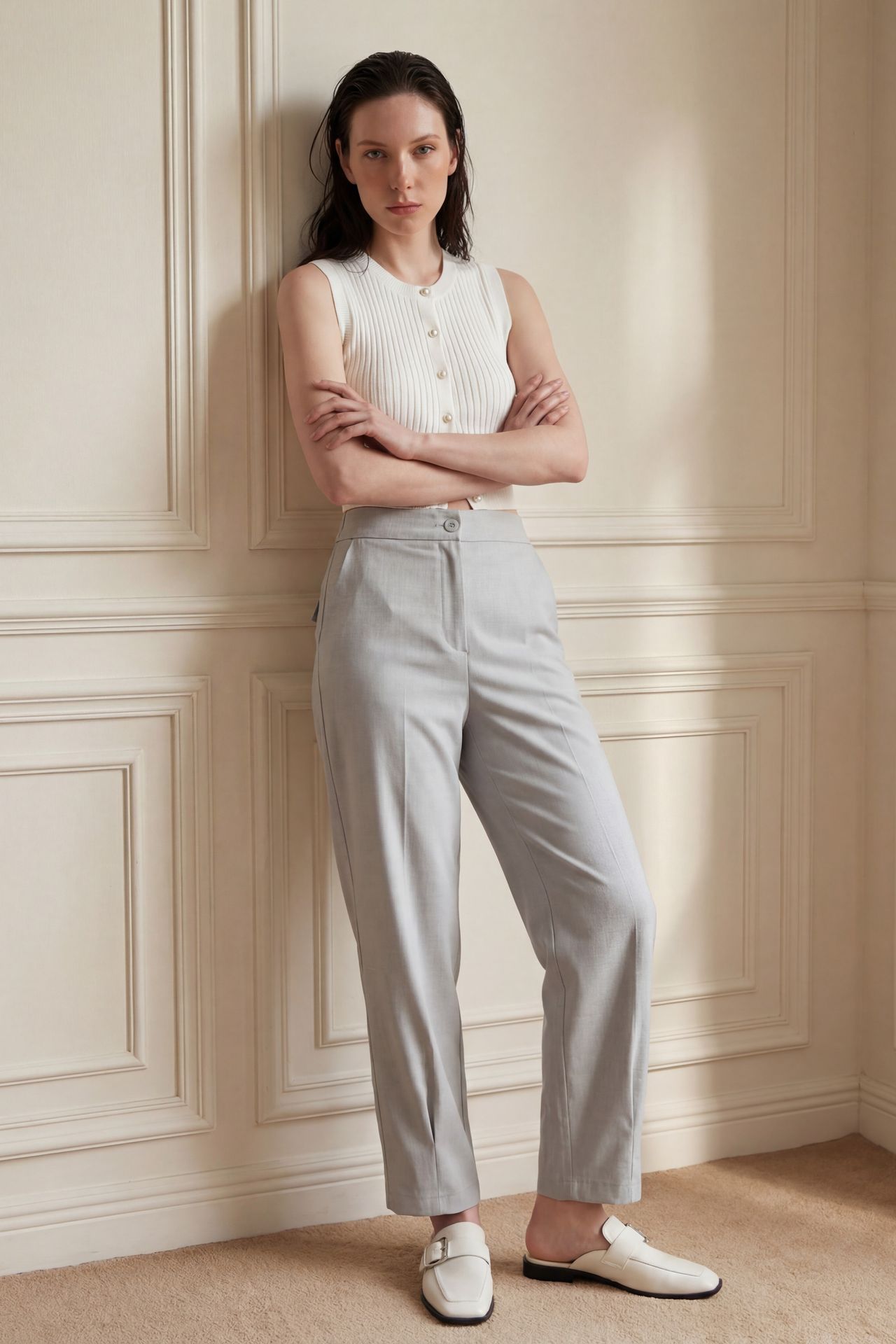 MY FASHION High Waist Straight Leg Pants with Pockets 5