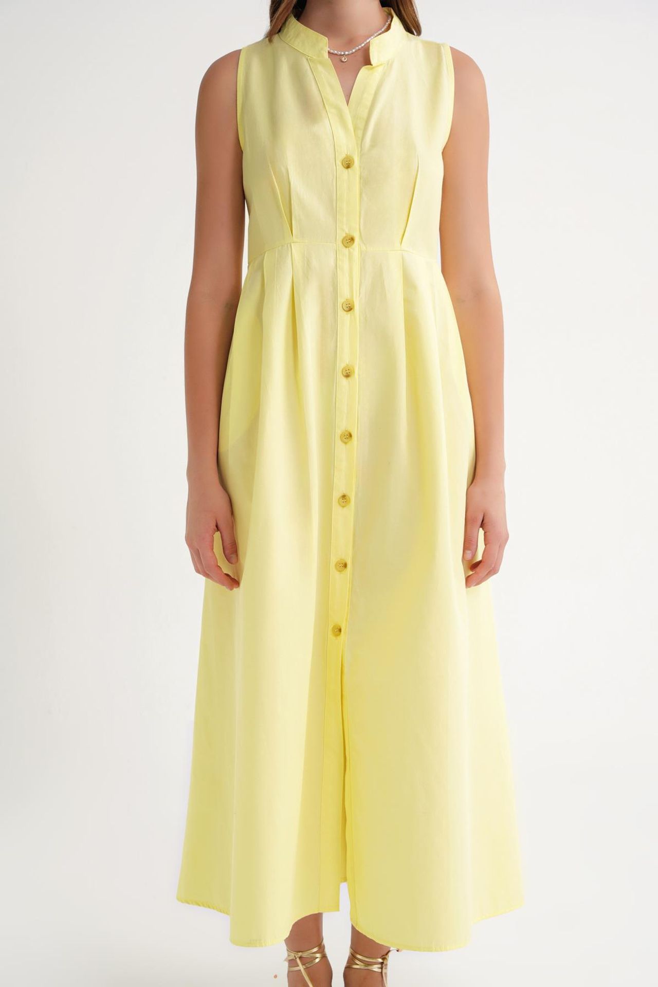 Mixray Buttoned Tippet Collar Maxi Dress 5