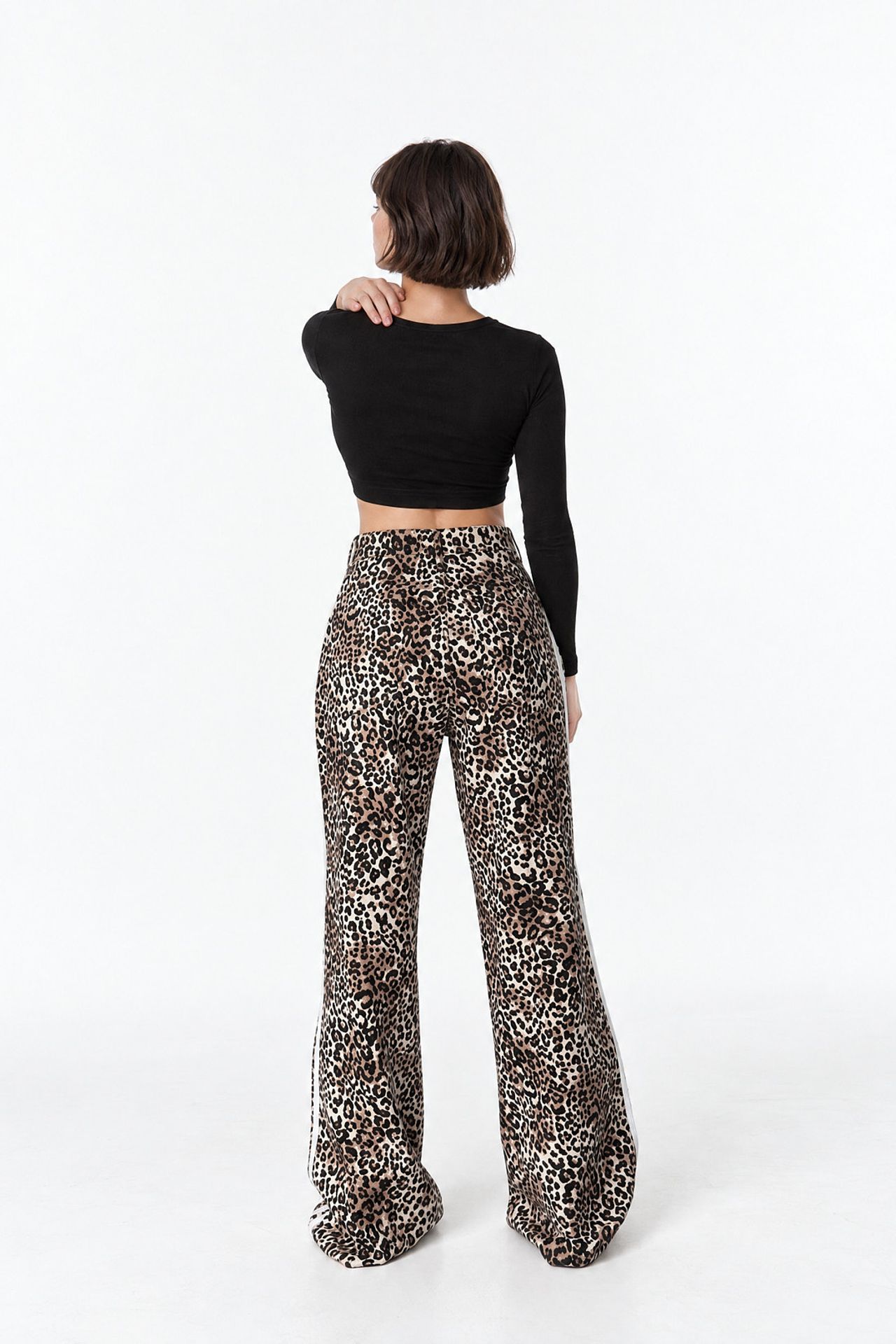 SQUALO Yüksek Bel Geniş Paça Leopar Pantolon 3