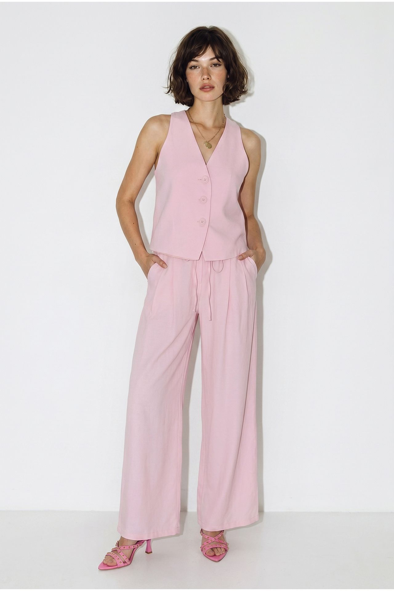 LUCCI Cotton Vest And Wide-Leg Trousers Set 1