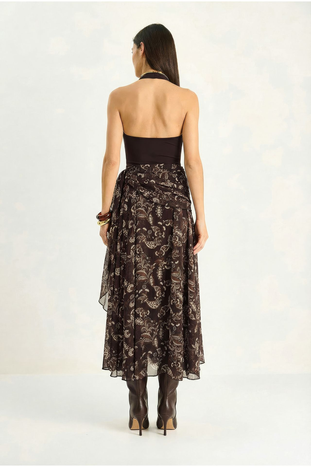 LUCCI Ethnic Print Chiffon Blouse and Midi Skirt Set 4