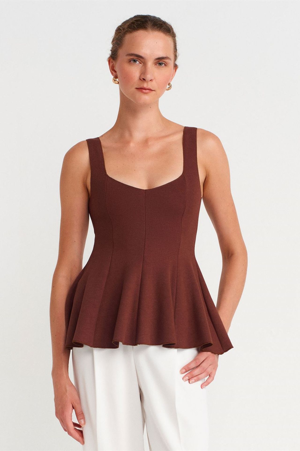 DILVIN Kolsuz Fitilli Peplum Bluz 1