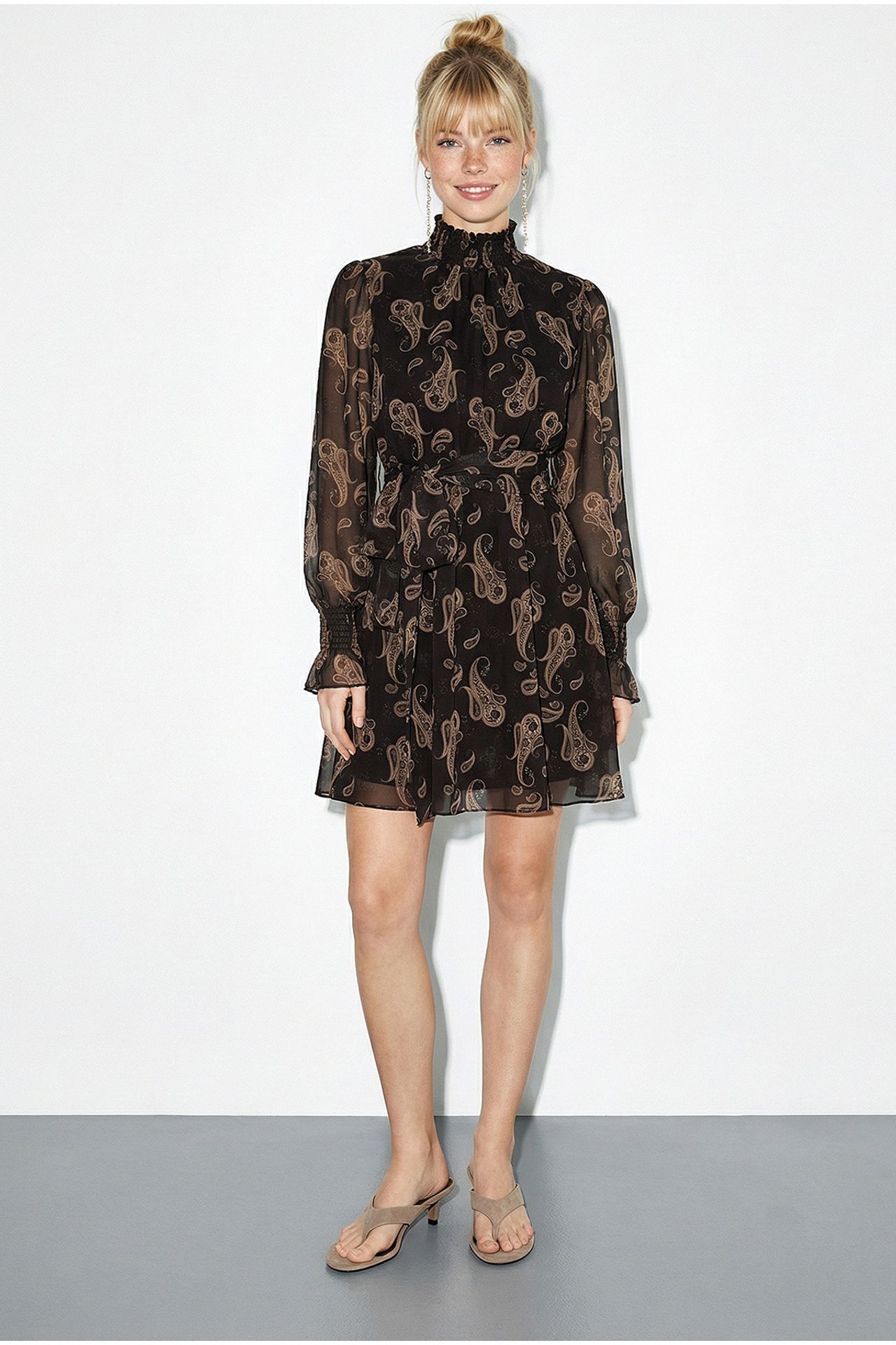 LUCCI Belted Paisley Print Turtleneck Mini Dress 1