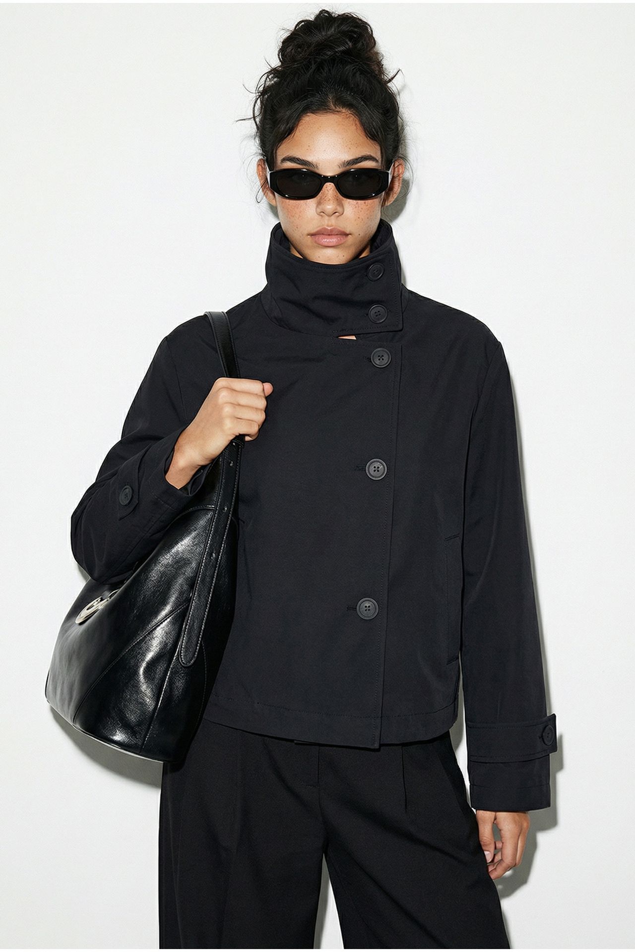 LUCCI Short Mandarin Collar Trench Coat 1