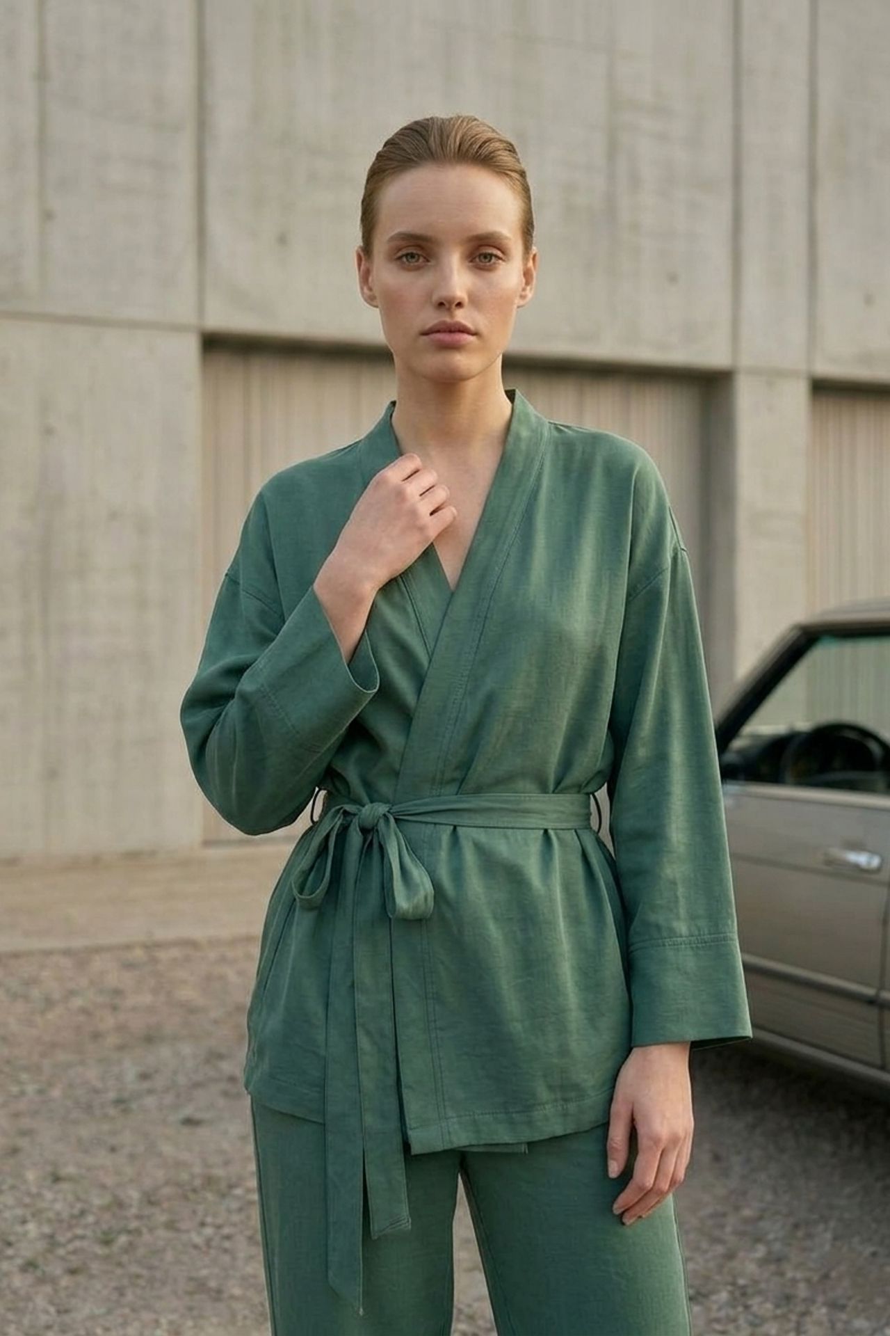 MY FASHION Belted V-neck Long Sleeve Two-Piece Set 4
