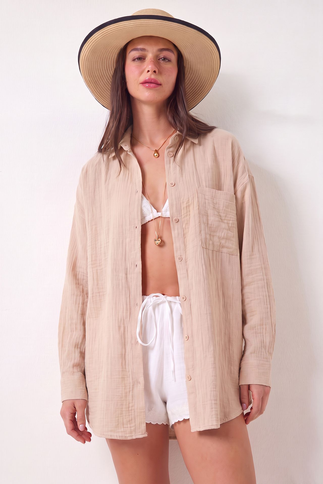 ISTANBUL Oversized Textured Cotton Shirt with Pocket 3