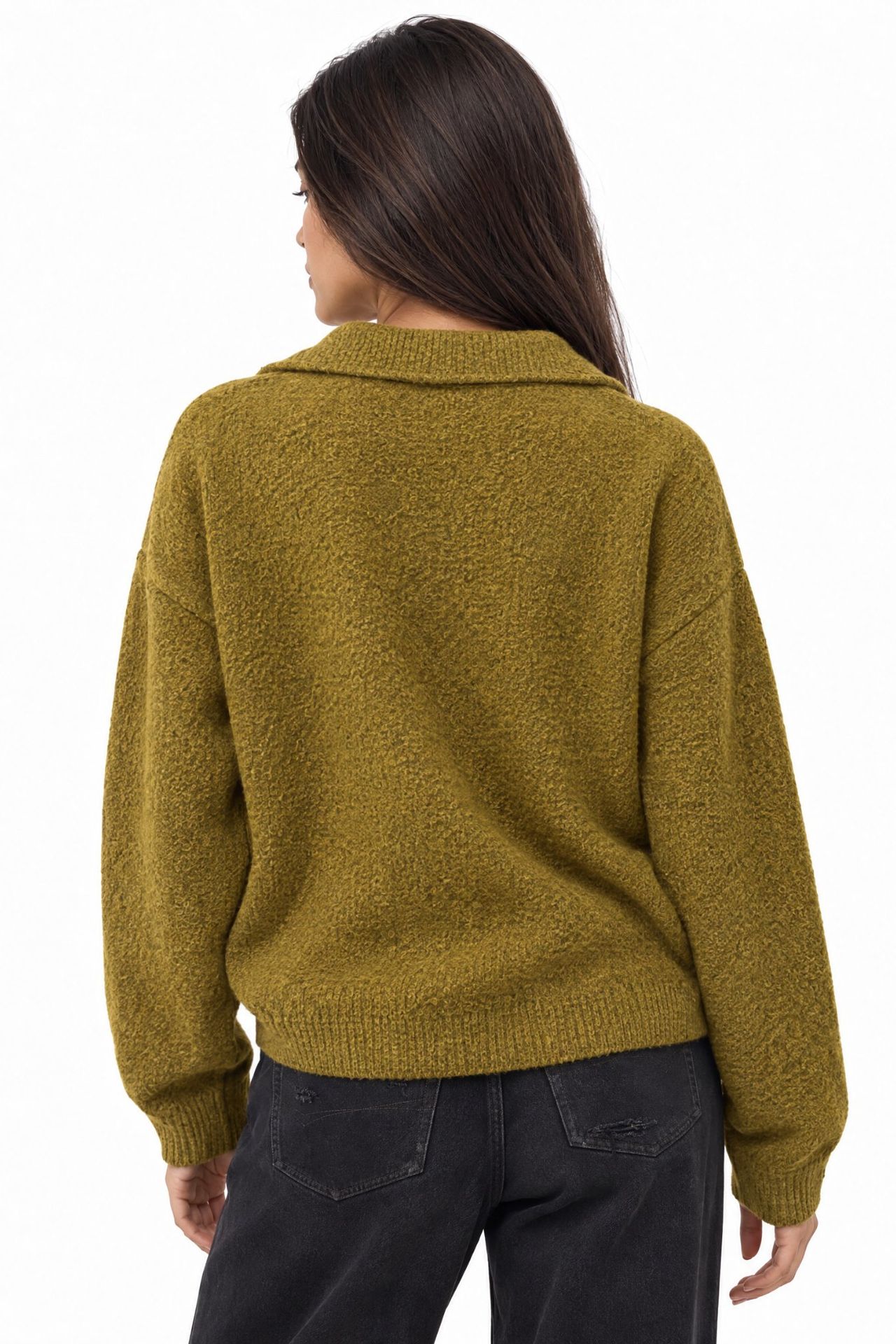 MIXRAY Thick Knit Relaxed Fit Sweater with Shirt Collar 5