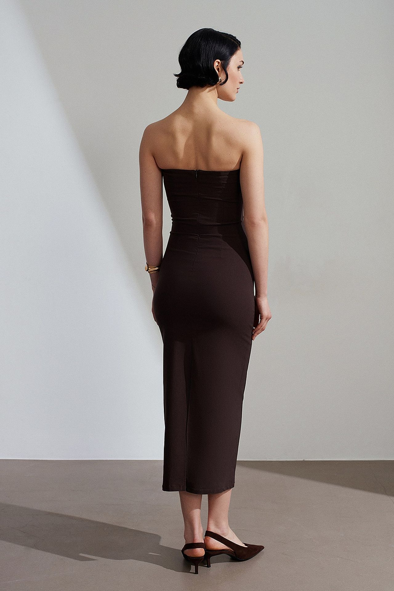 DILVIN Strapless Bodycon Midi Dress With Slit 2