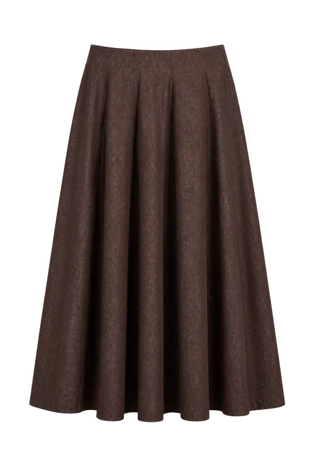 MIXRAY High Waist A-Line Midi Denim Skirt