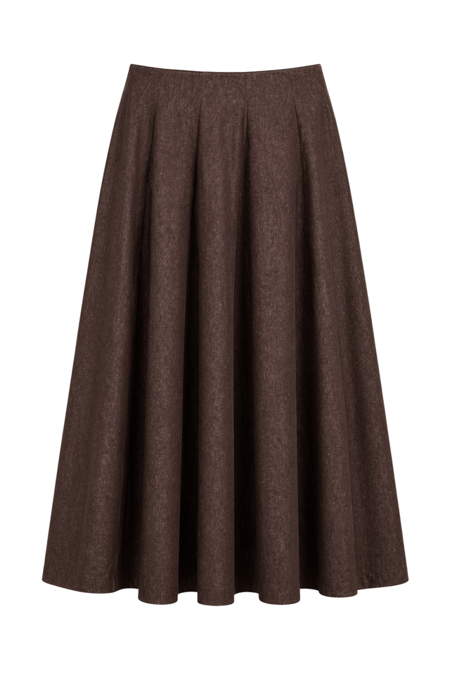 MIXRAY High Waist A-Line Midi Denim Skirt
