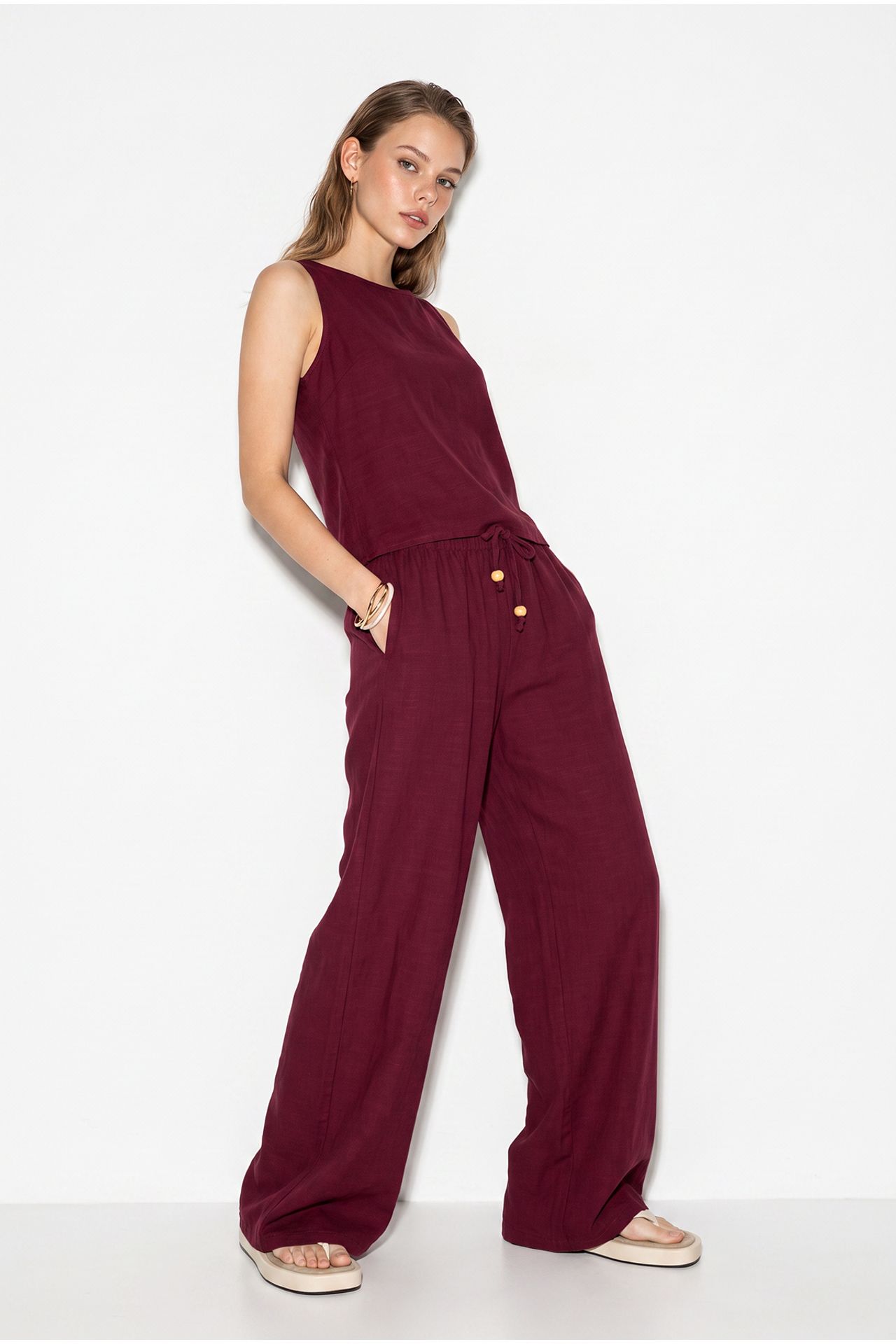 LUCCI High Waist Sleeveless Linen Blended Two-Piece Set 4
