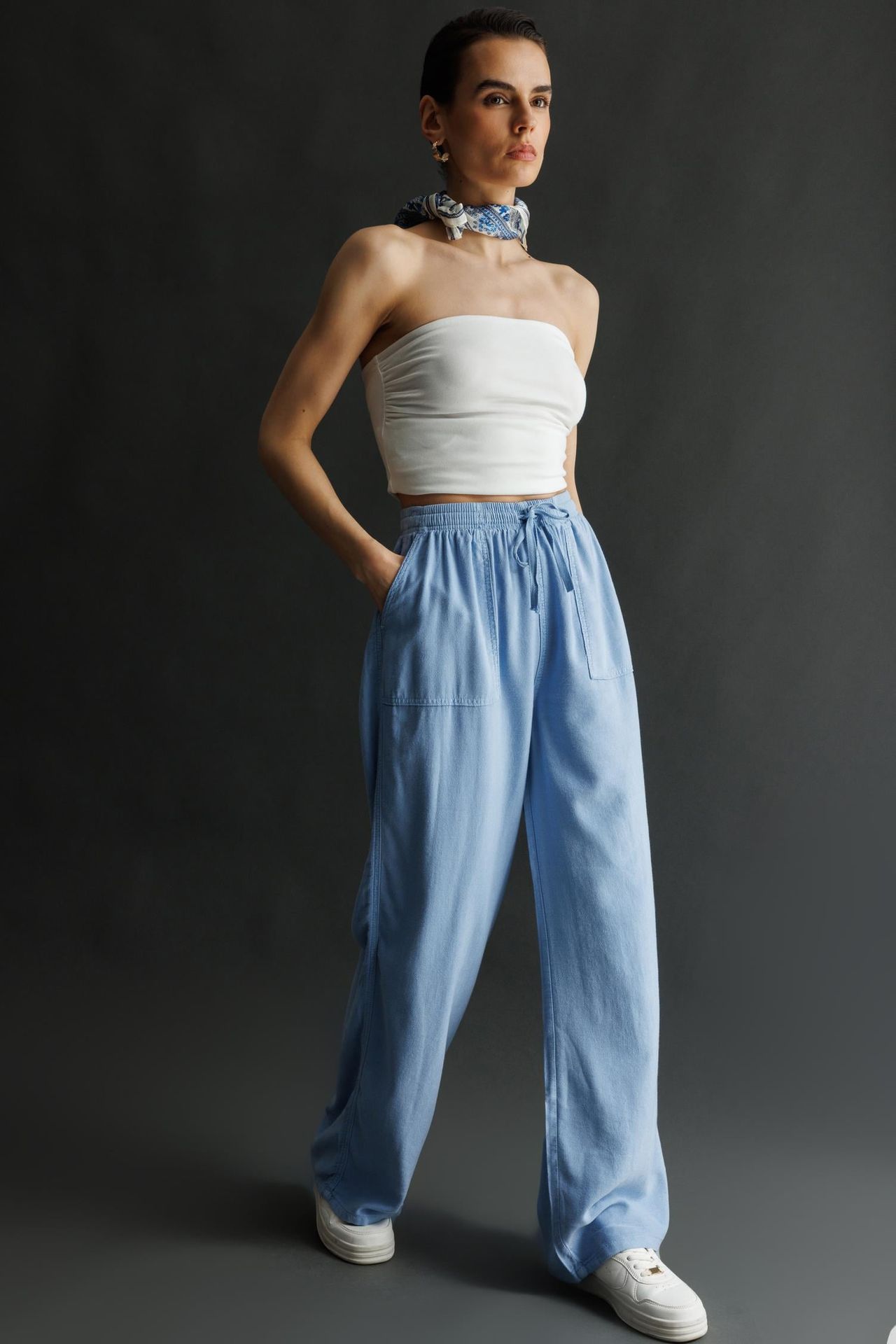 MIXRAY High Waist Wide Leg Palazzo Pants with Drawstring Waist 5