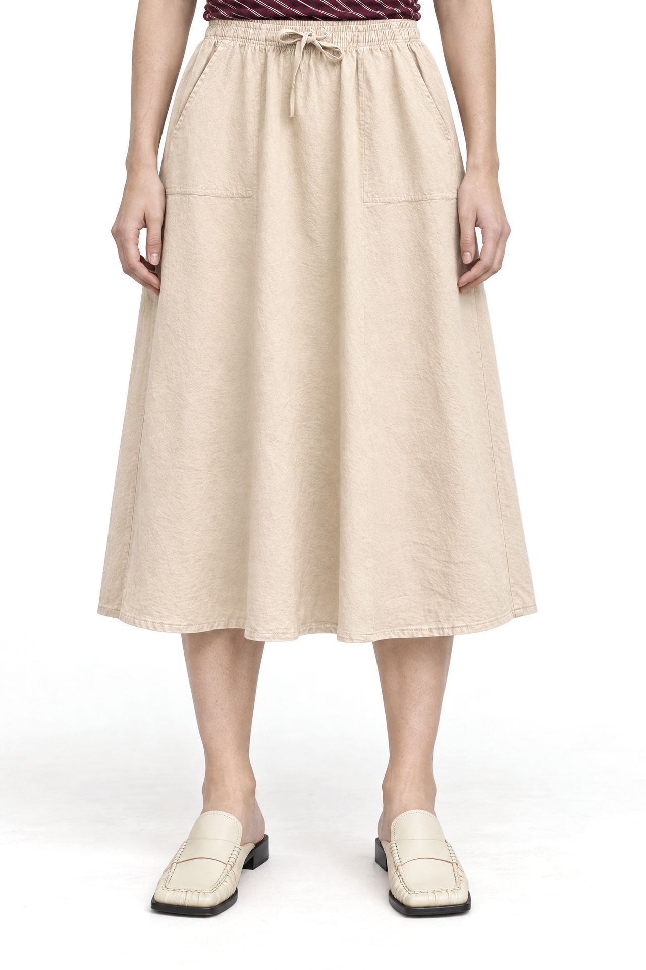 Mixray High-Waisted Poplin Skirt with Drawstring Detail 1