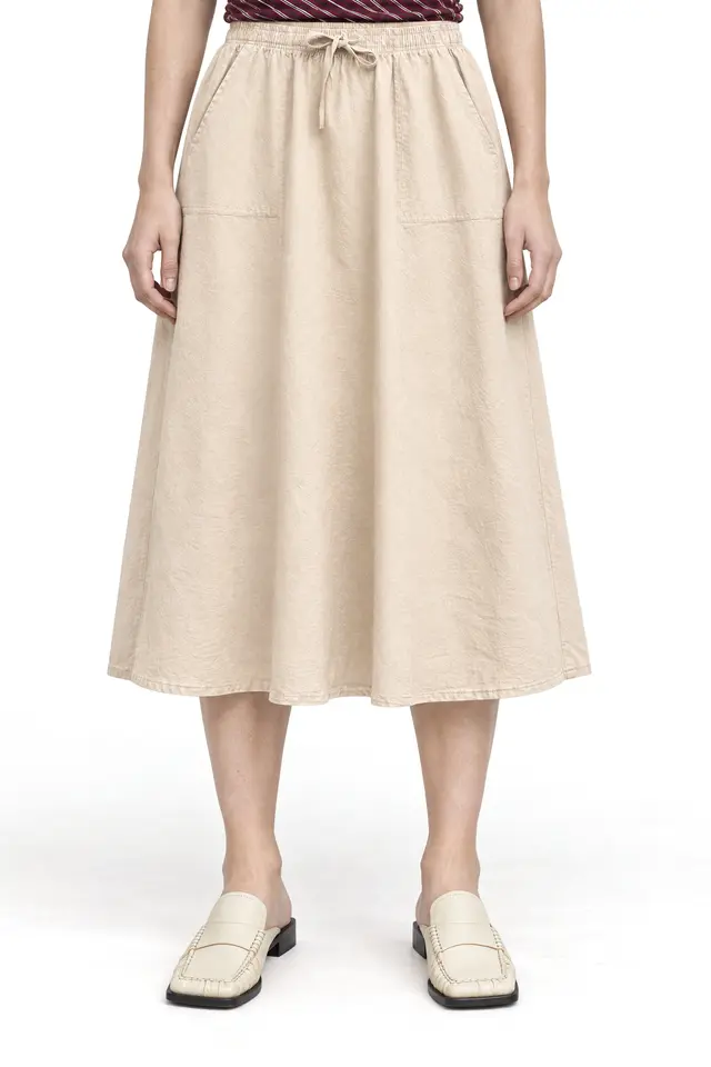 Mixray High-Waisted Poplin Skirt with Drawstring Detail