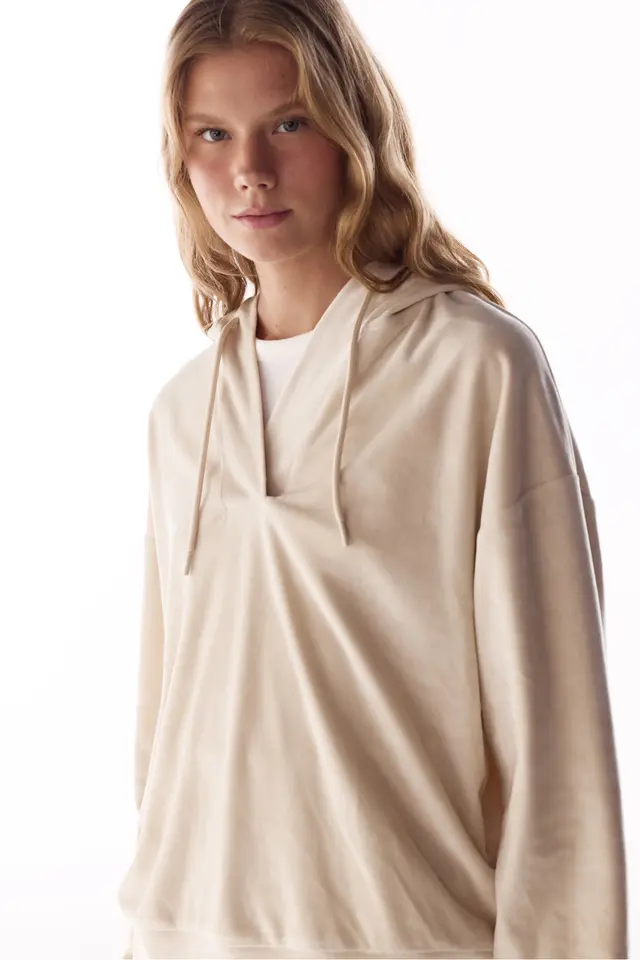 PENTI Soft Velvet V-Neck Long Sleeve Sweatshirt