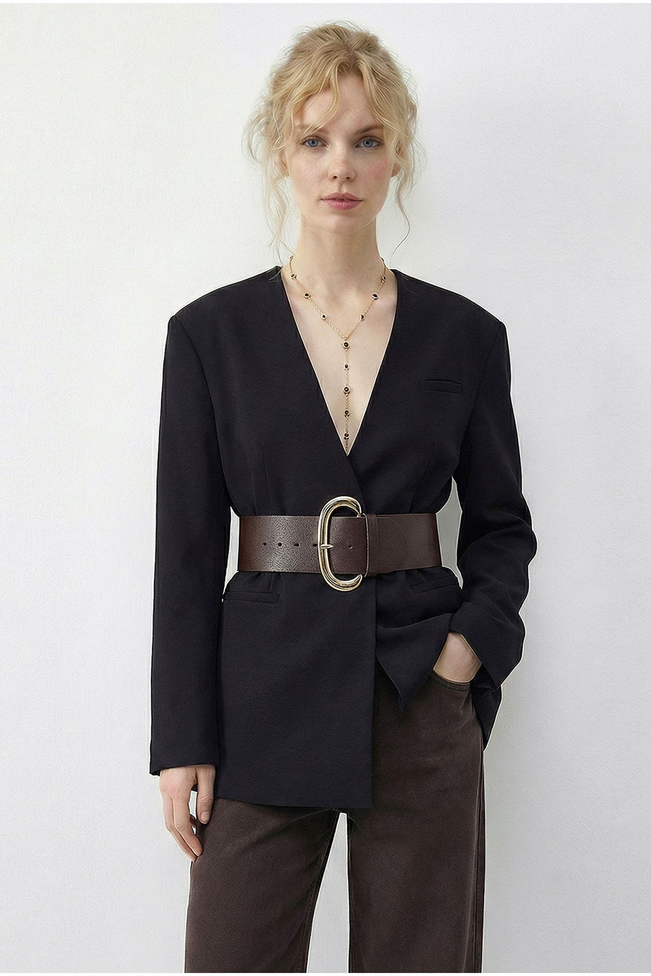 LUCCI Belted V-Neck Blazer Jacket 3
