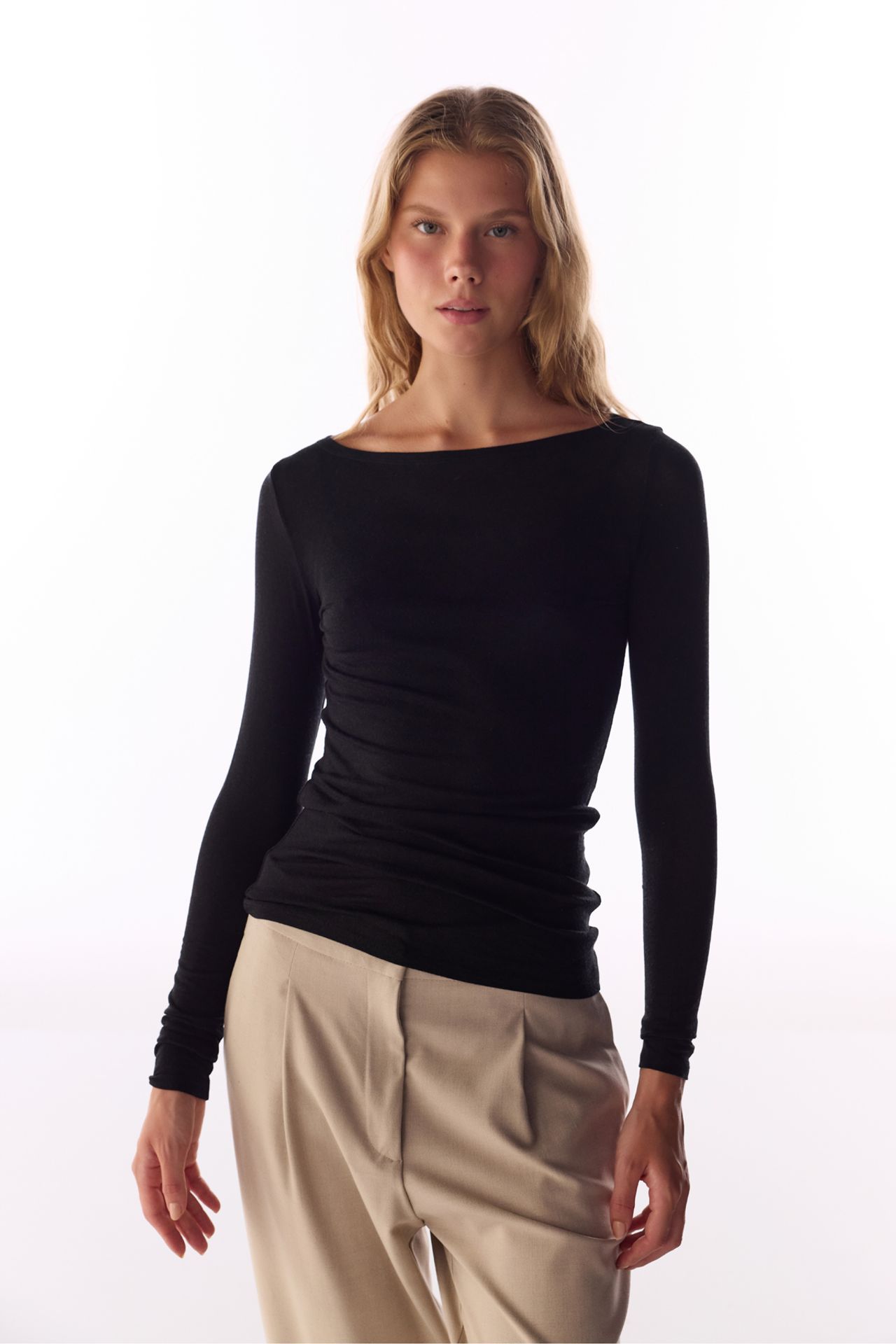 PENTI Clean Boat Neck Cashmere Long Sleeve Blouse 2