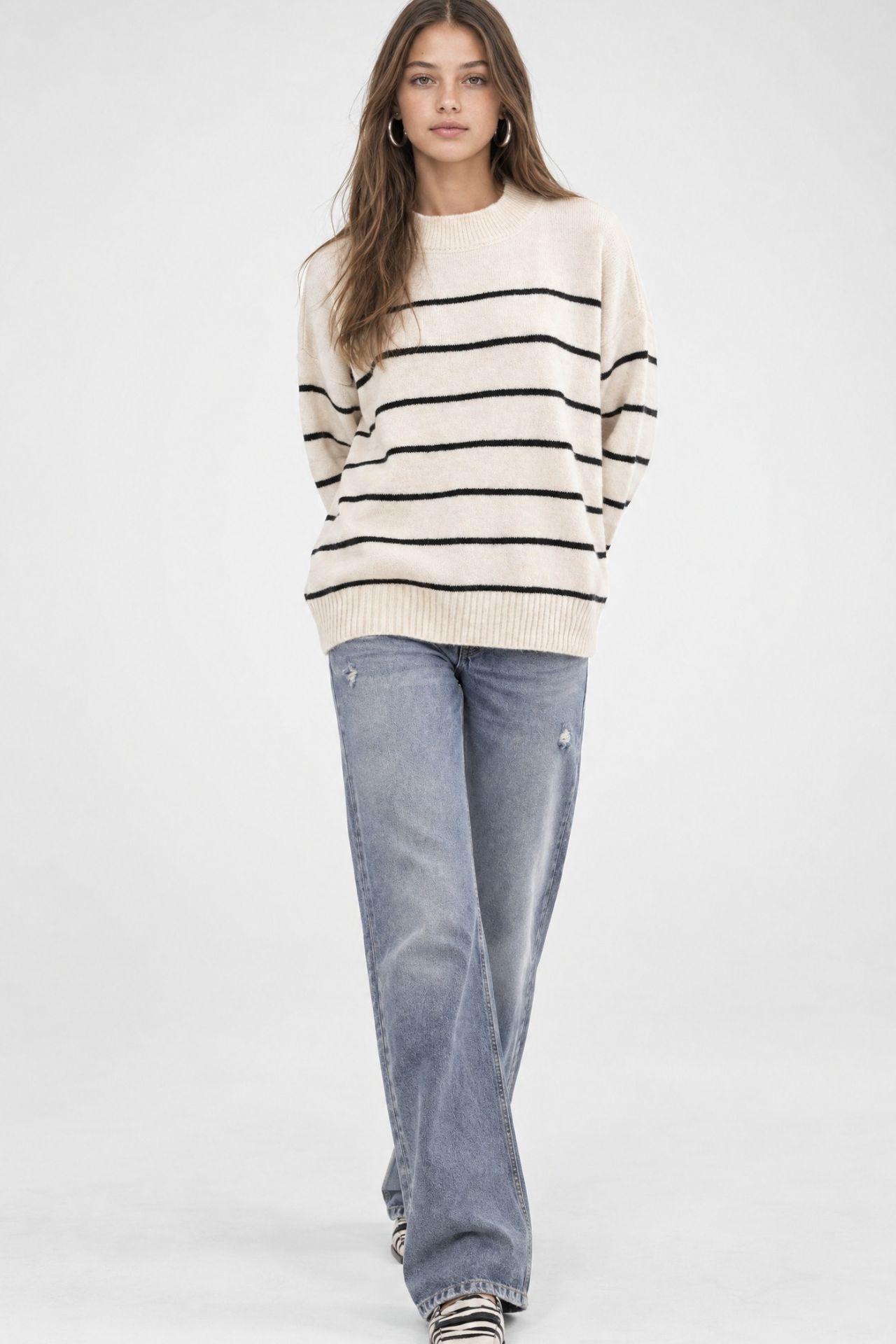Striped Crew Neck Relaxed Knit Pullover Sweater 4