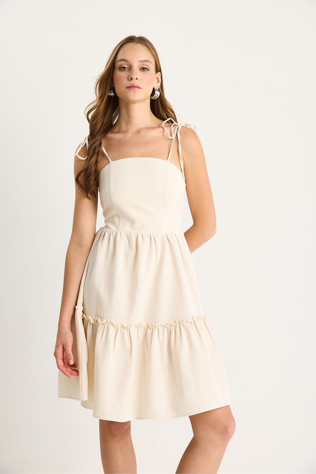 LUCCI Square Collar A-Form Midi Dress with Binding Detail 4