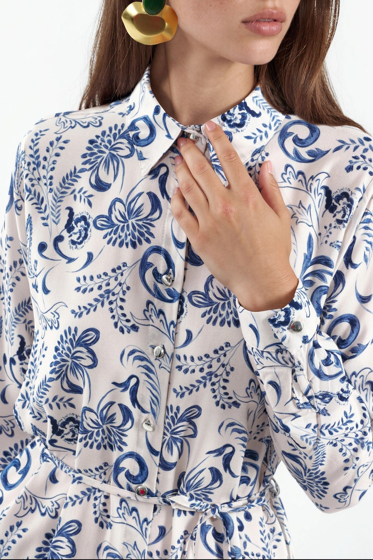 BDART Floral Viscose Crepe Belted Long Shirt 4