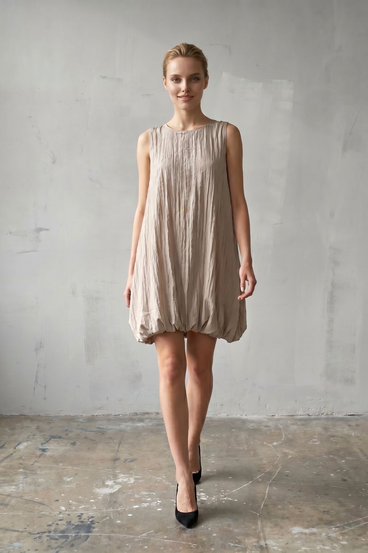 MY FASHION Loose Mini Dress in Textured Lyocell 1