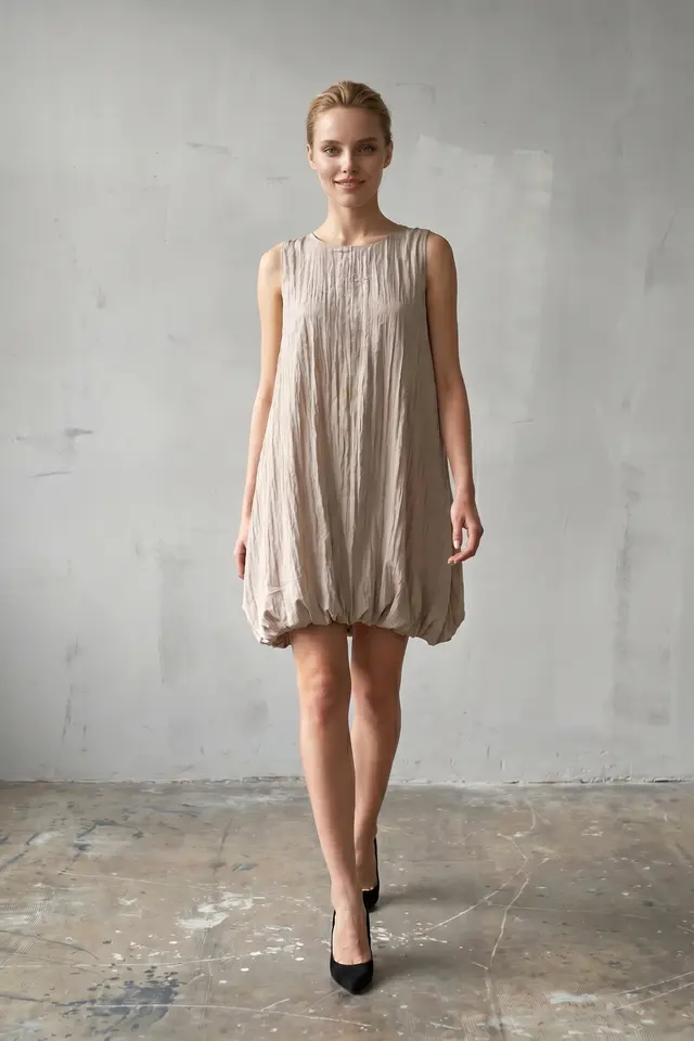 MY FASHION Loose Mini Dress in Textured Lyocell
