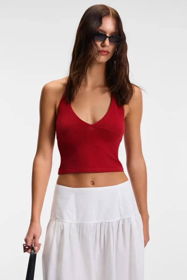 GRIMELANGE Halterneck Backless Crop Top