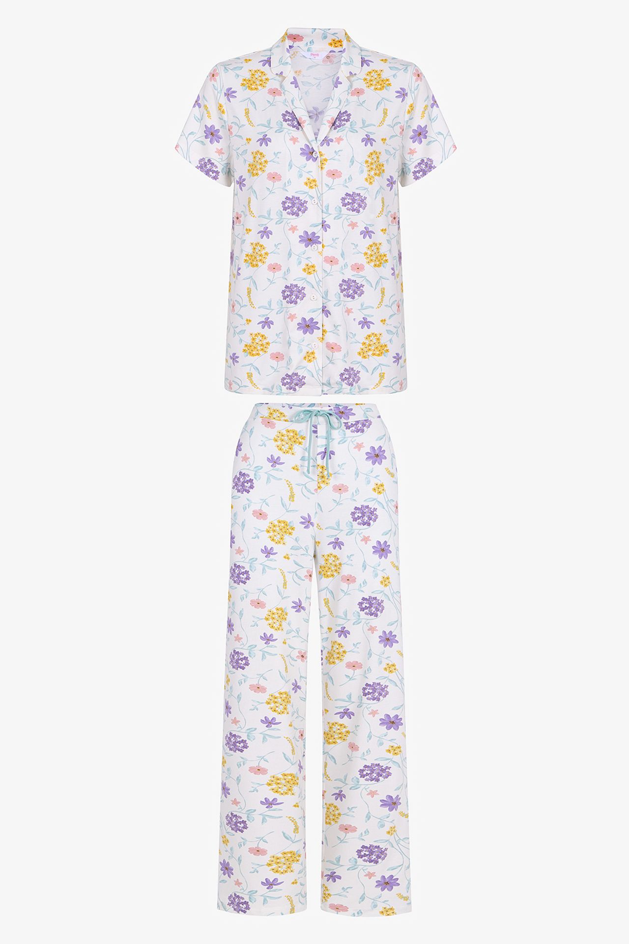 PENTI Off-White Blossom Floral Short-Sleeve Shirt Trousers Pyjama Set 5