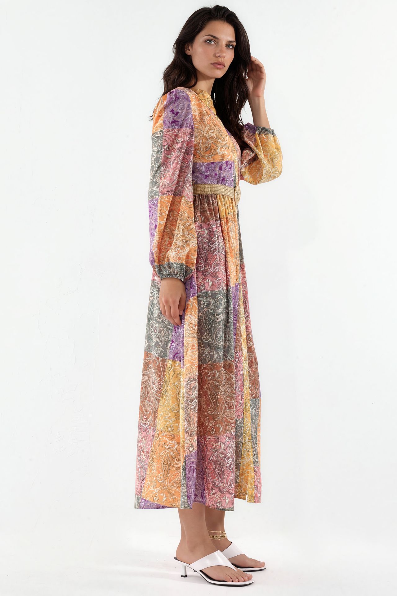 MSN Belted Geometric Chiffon Maxi Dress 4