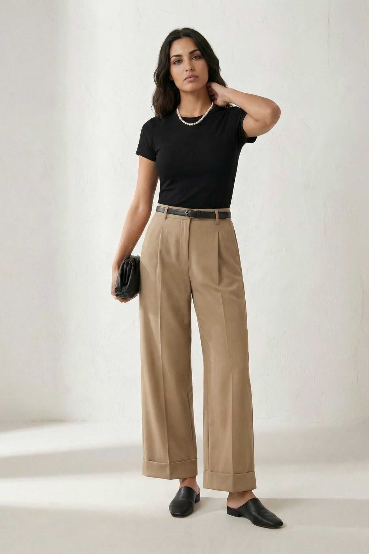 MY FASHION Belted Turnup Leg Pleated Trousers 2