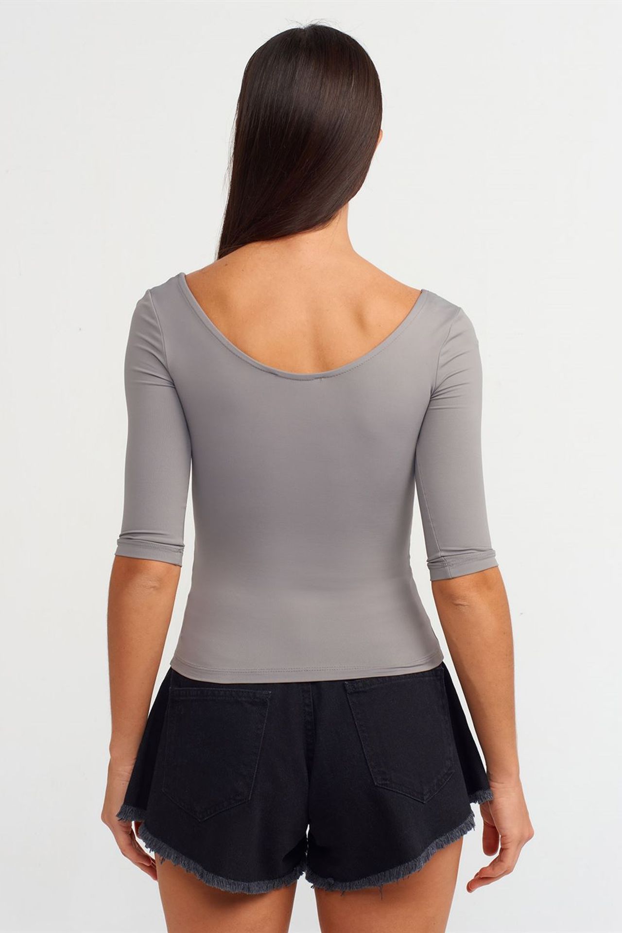 DILVIN Kadın Slim Fit Naylon Elastan Tişört 3