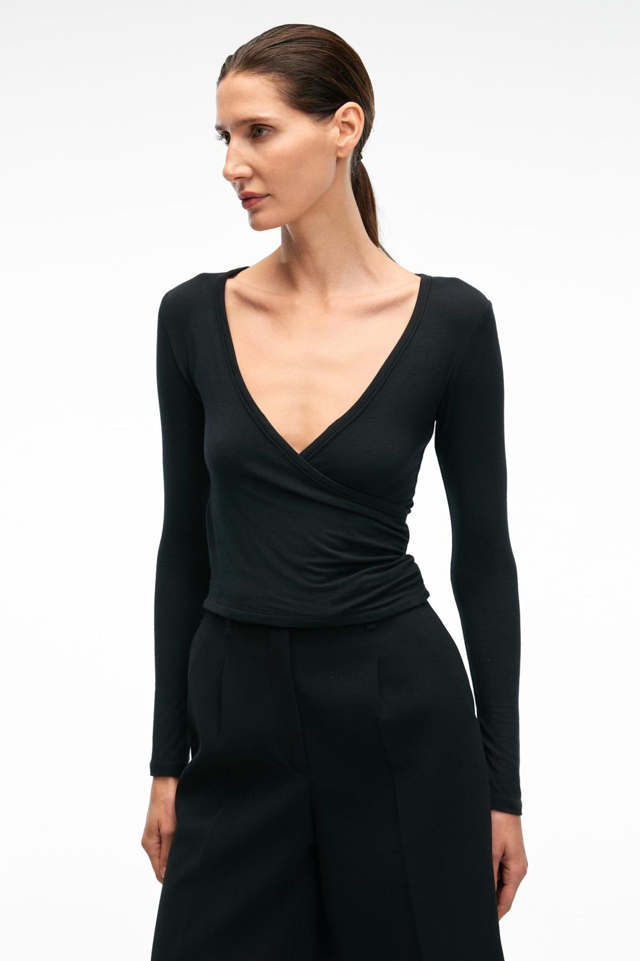 GRIMELANGE Slim Fit V-Neck Wrap Blouse 2