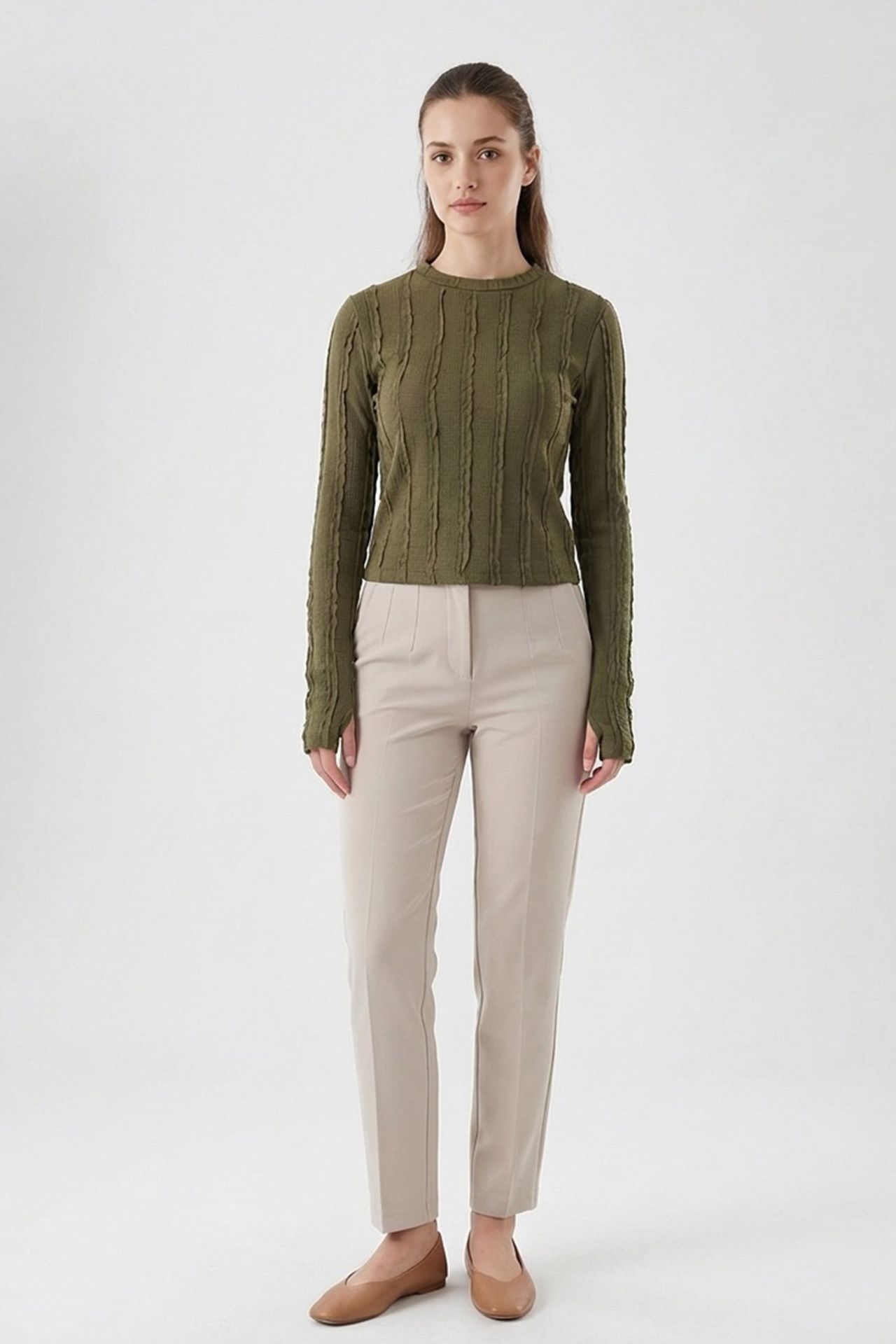 BDART Ribbed Crew Neck Long Sleeve Blouse 2