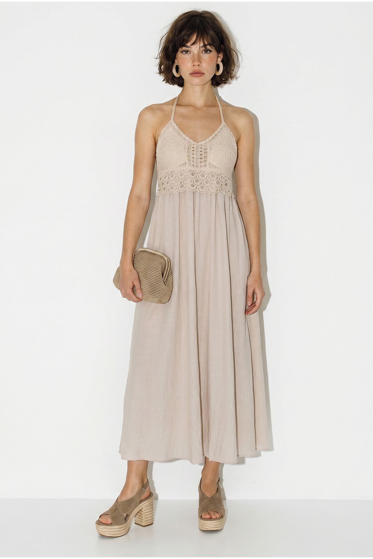 LUCCI Halter Lace A-Line Midi Dress 2
