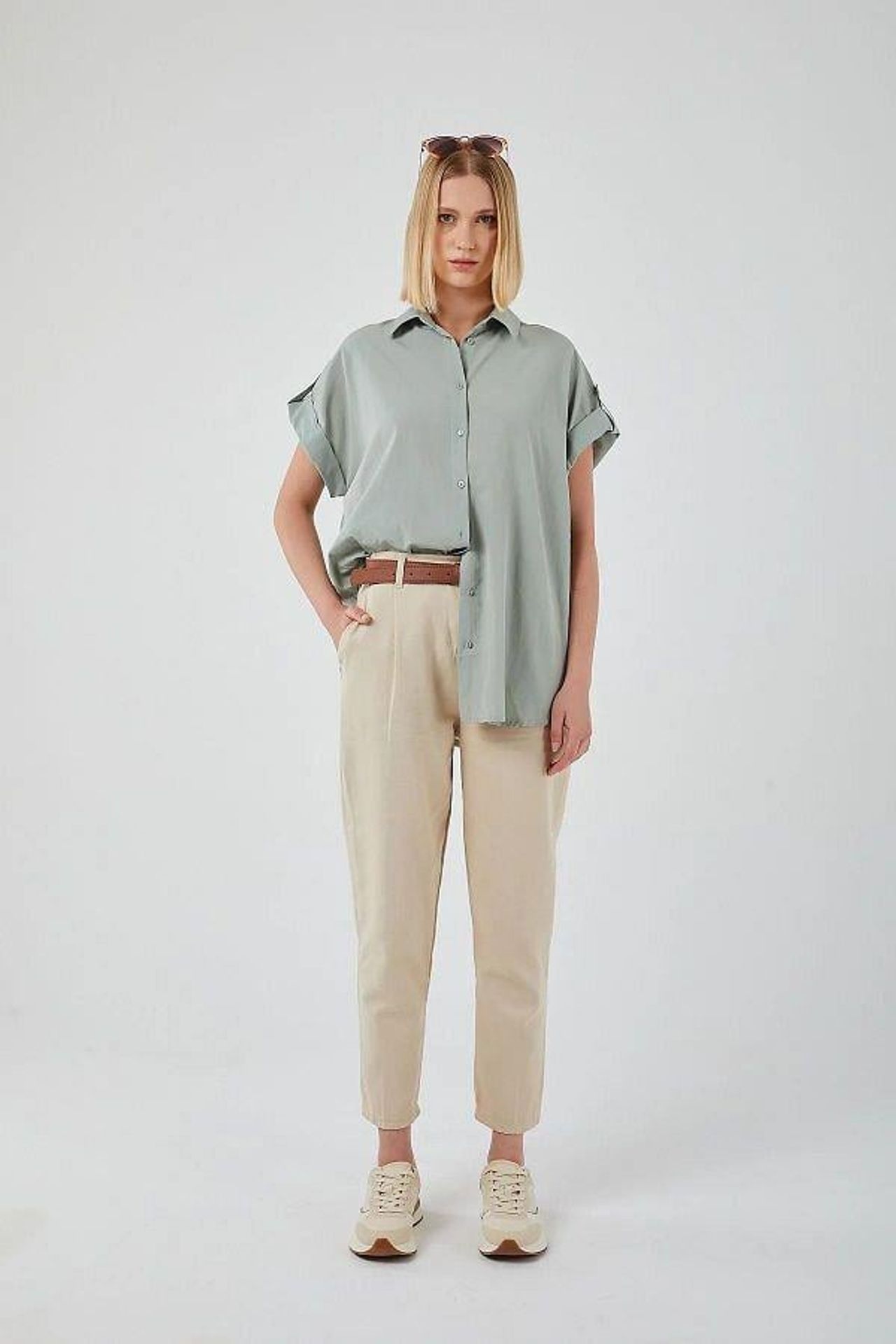 Oversized Short Sleeve Poplin Button-Up Shirt 2