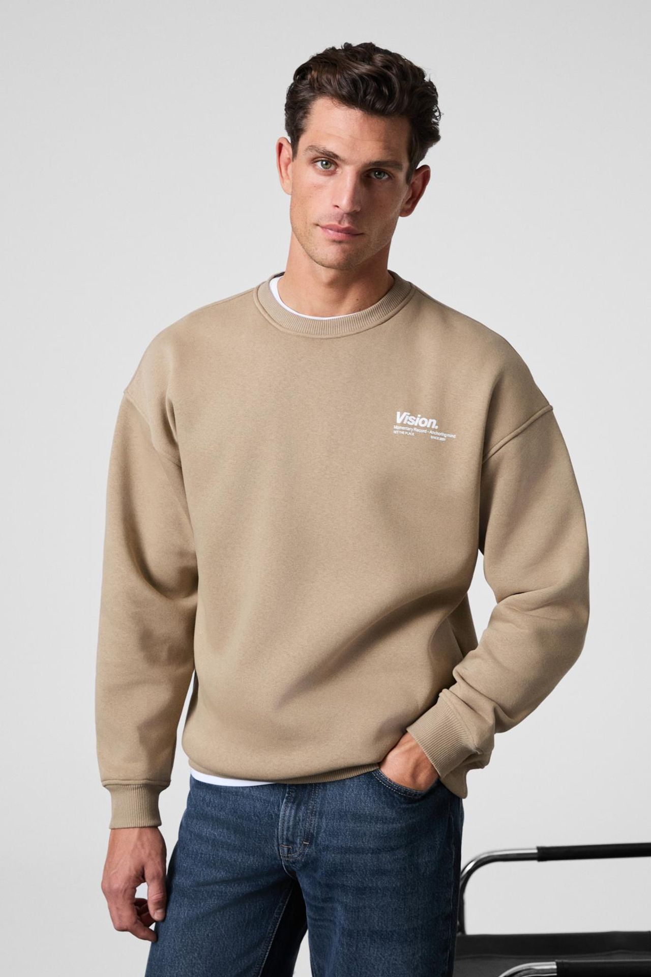 GRIMELANGE Baskılı Geniş Kalıp Bisiklet Yaka Sweatshirt 1