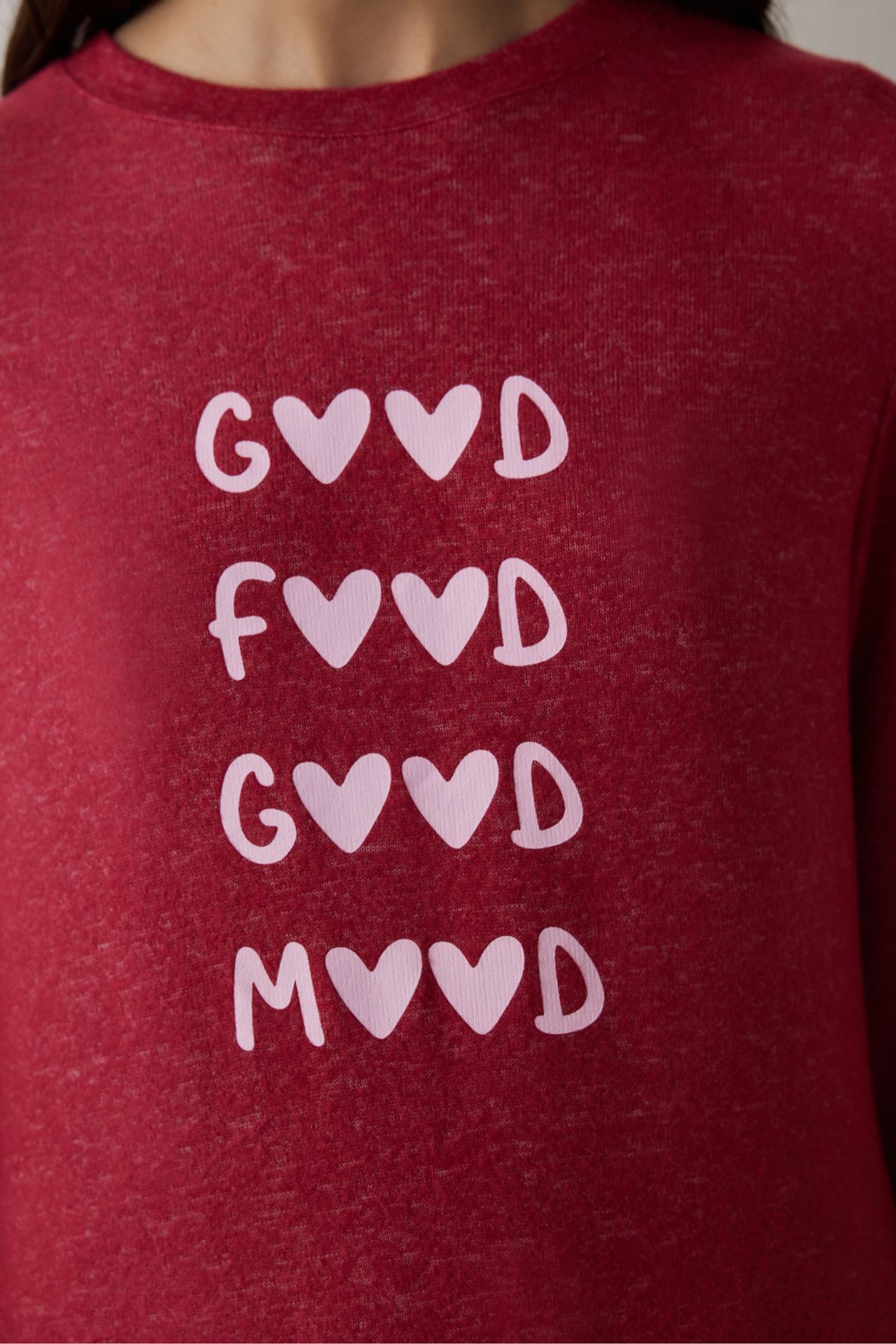 PENTI Good Mood Slogan Printed Thermal Effect Sweatshirt Pajama Top 4