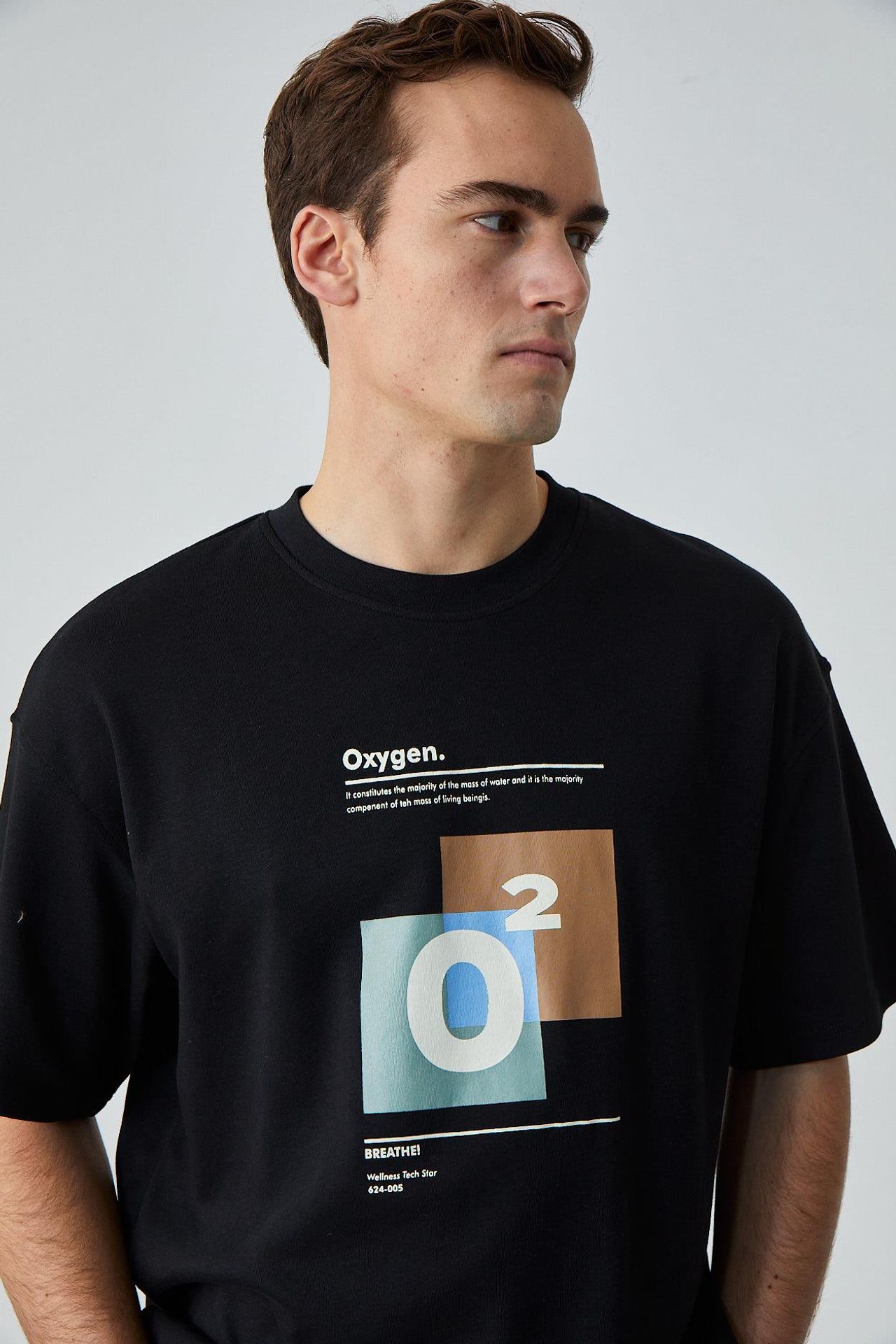 GRIMELANGE Baskılı Oversize Bisiklet Yaka Tişört 3