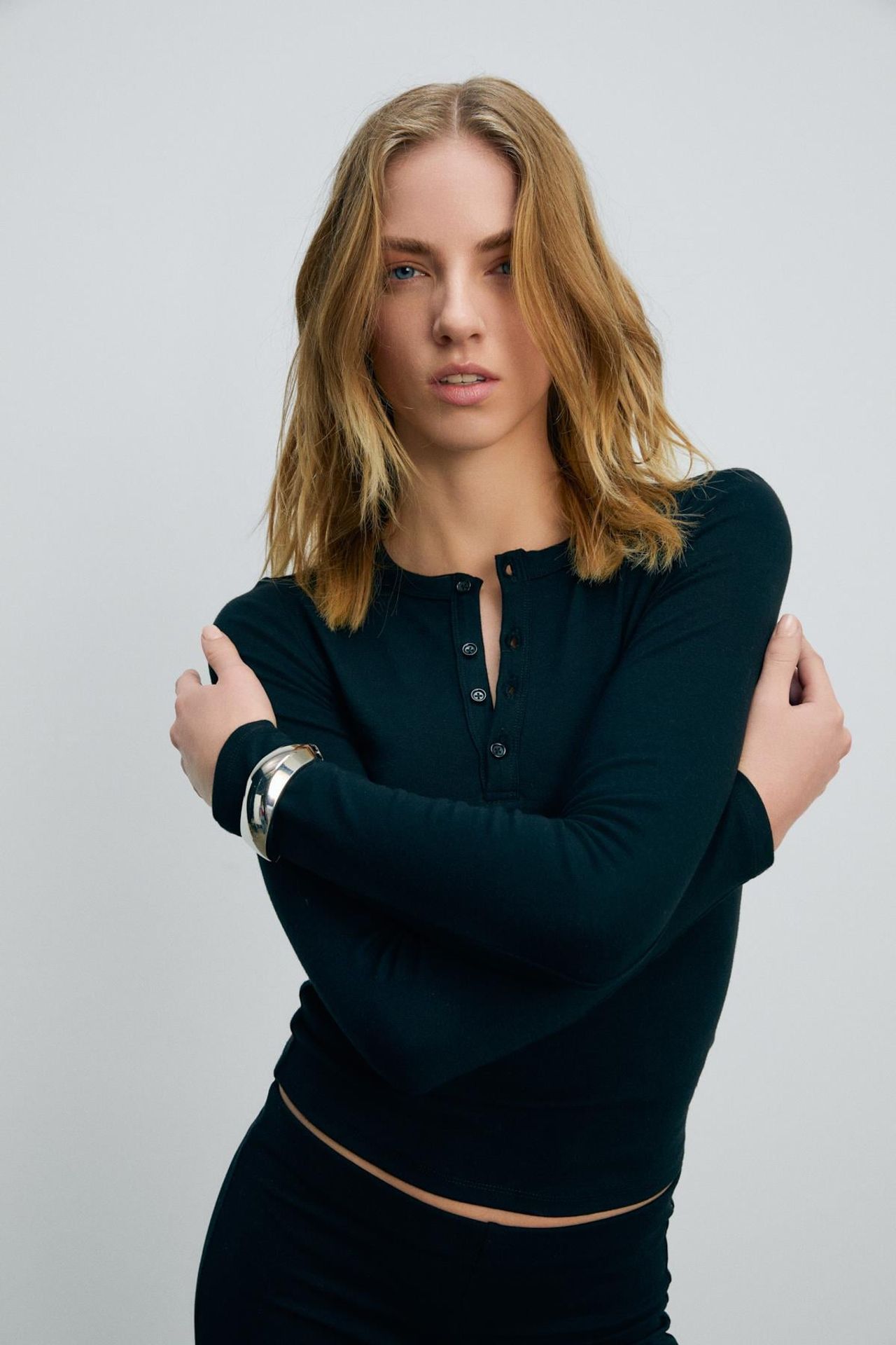 GRIMELANGE Slim Fit Crop Button Blouse 2