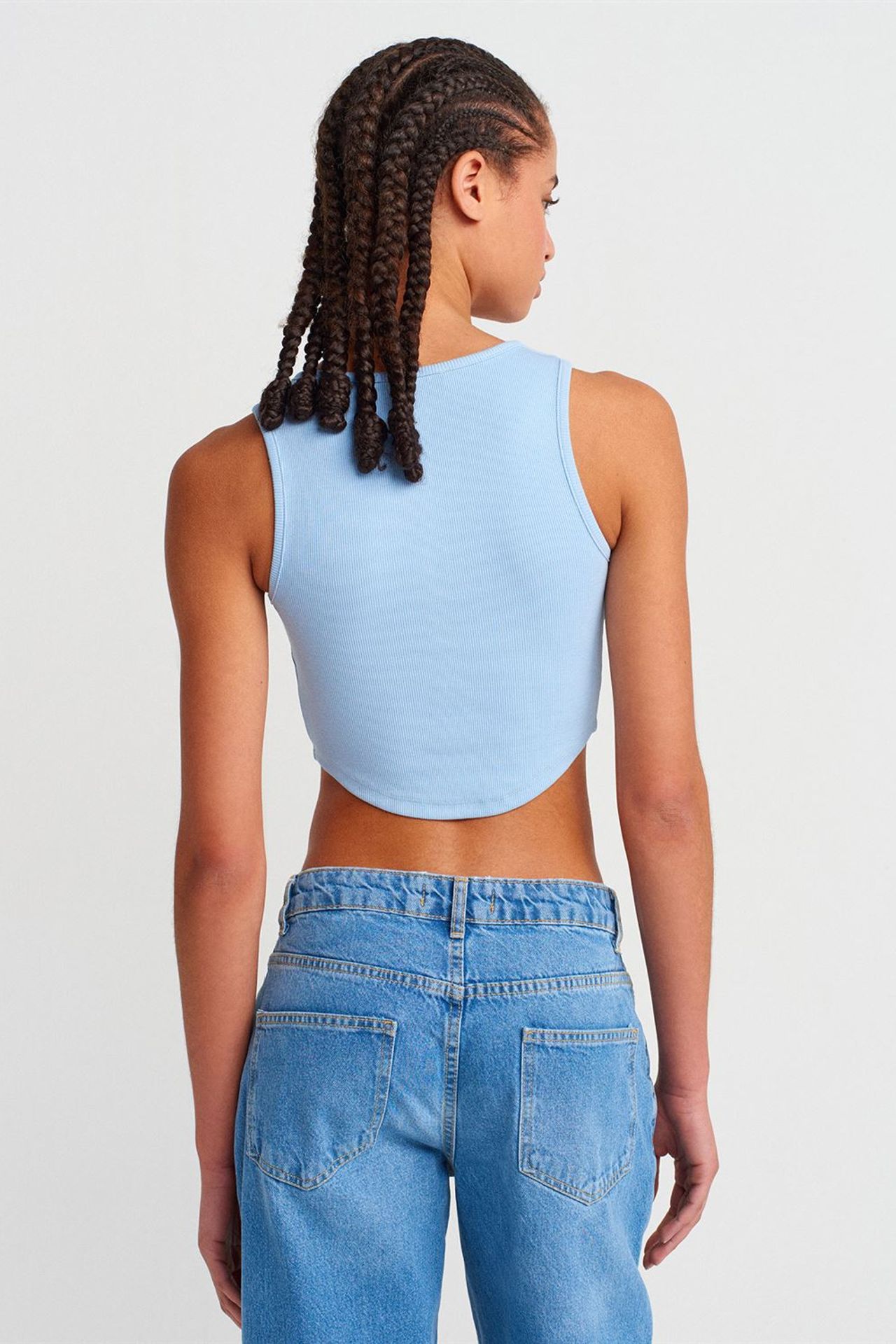 DILVIN Düğmeli Fitilli Crop Bluz 2