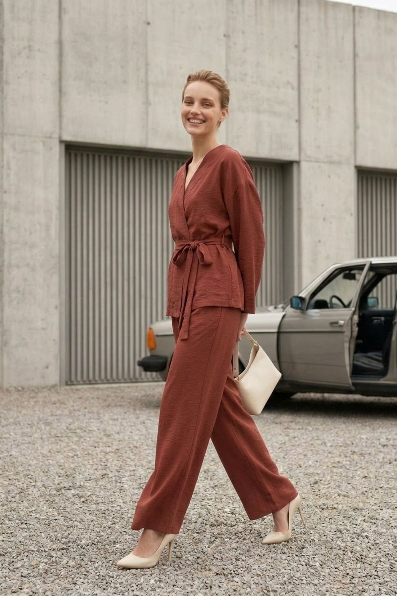 MY FASHION Belted V-neck Long Sleeve Two-Piece Set 3