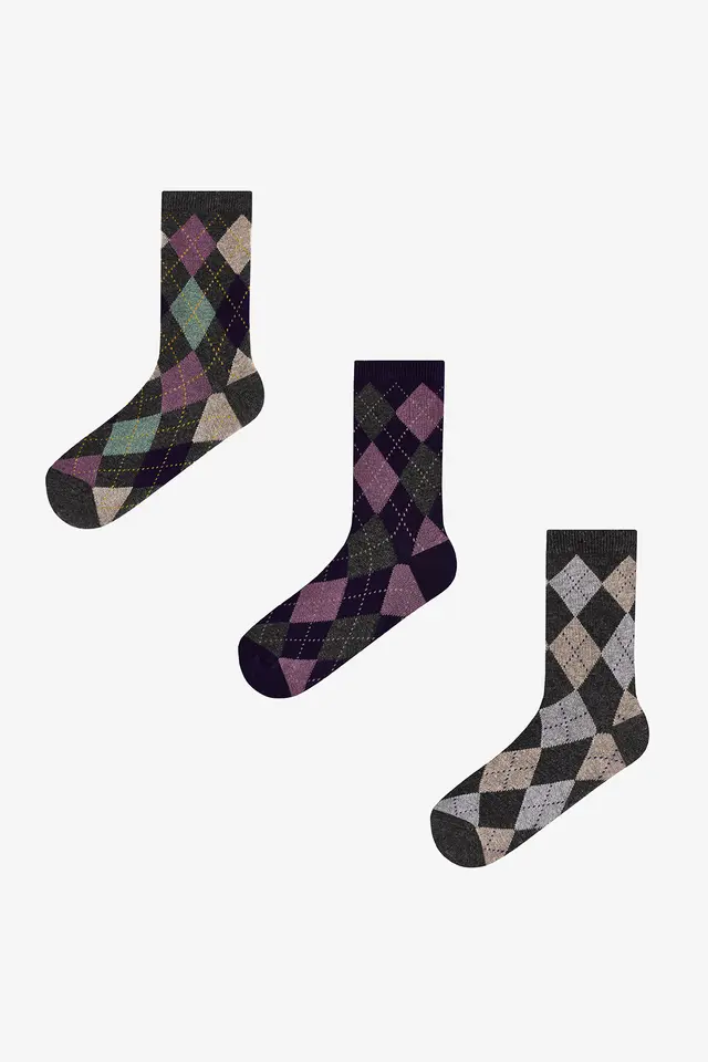 PENTI Classy Diamond Diamond Pattern Cotton Pair Crew Socks