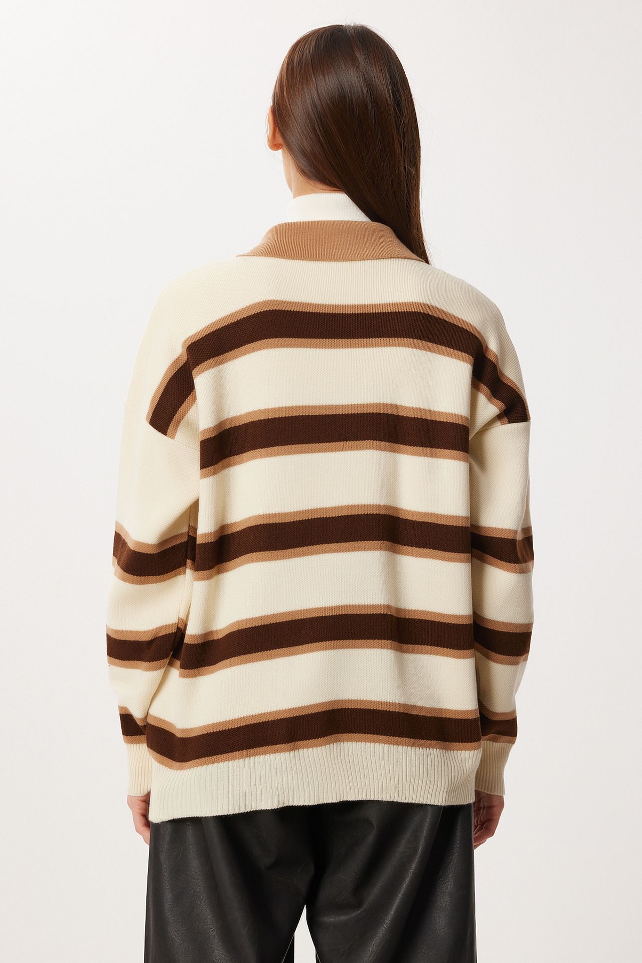 ISTANBUL Ribbed Striped Polo Collar Sweater 5