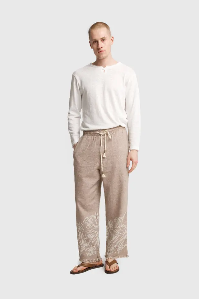 GIESTO Men's Cotton Embroidered Knit Wide-Leg Pants