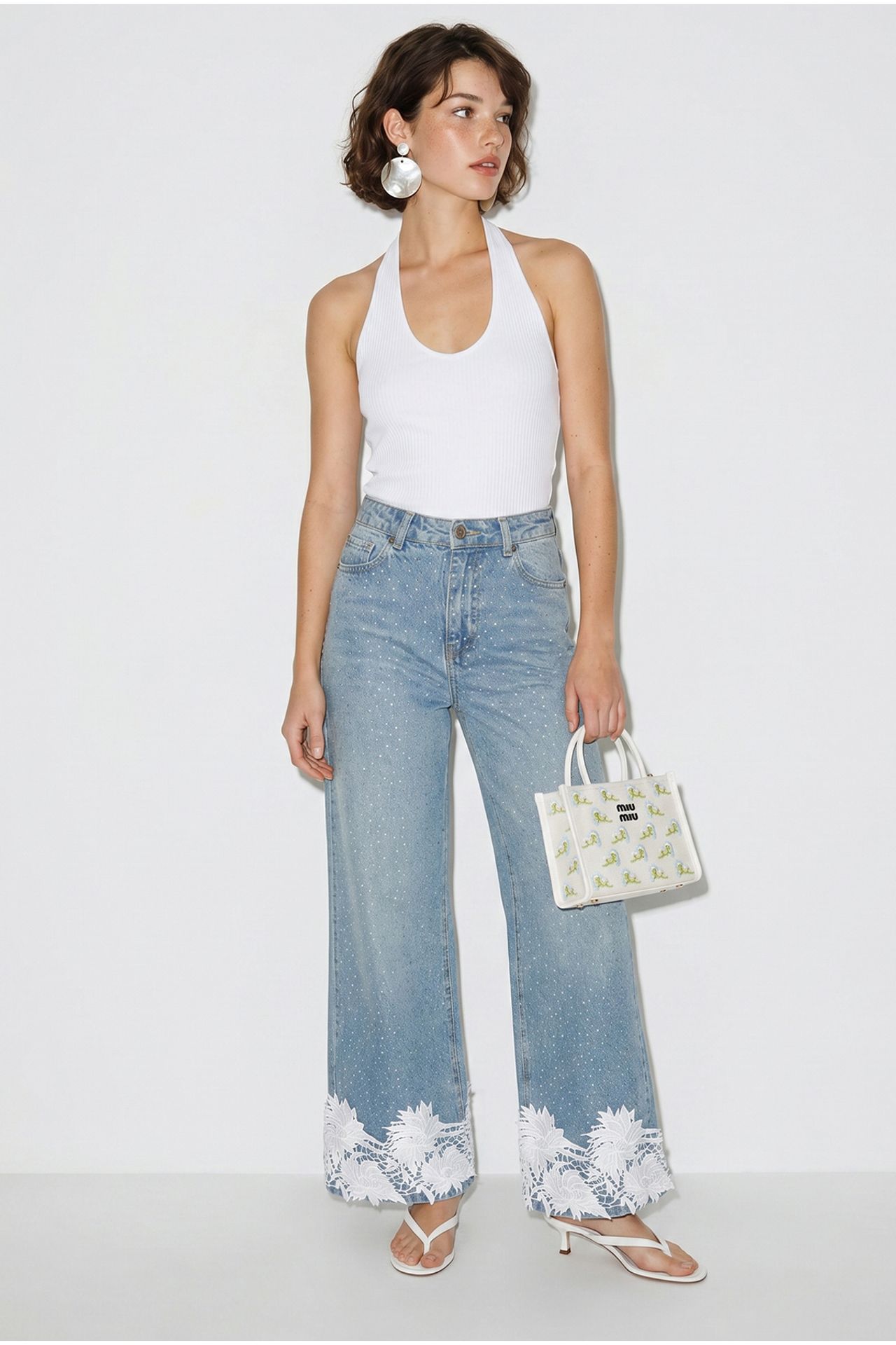 LUCCI High-Waist Wide-Leg Embroidered Jeans
