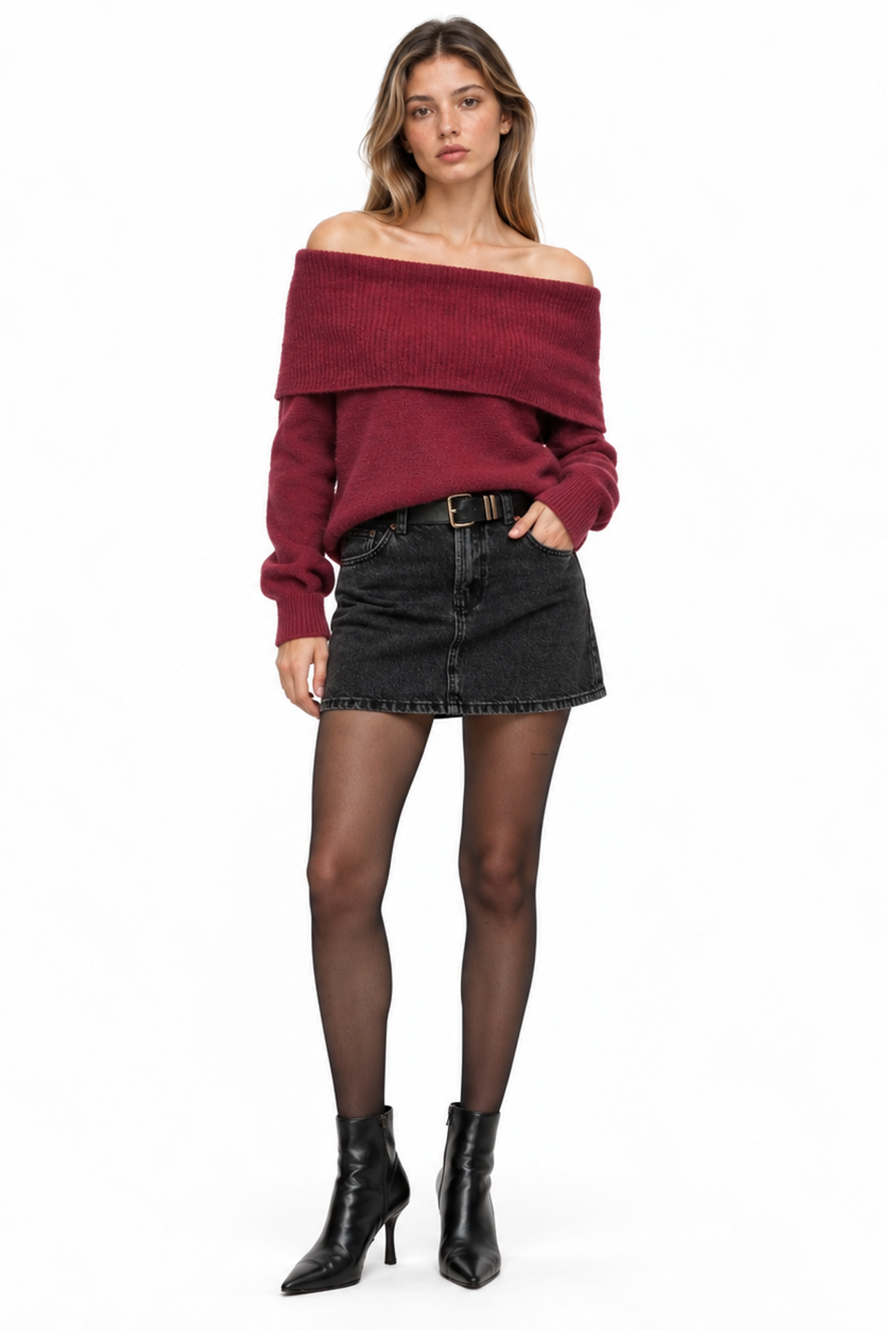 MIXRAY Oversized Ribbed Knitwear Blouse with Madonna Collar 2