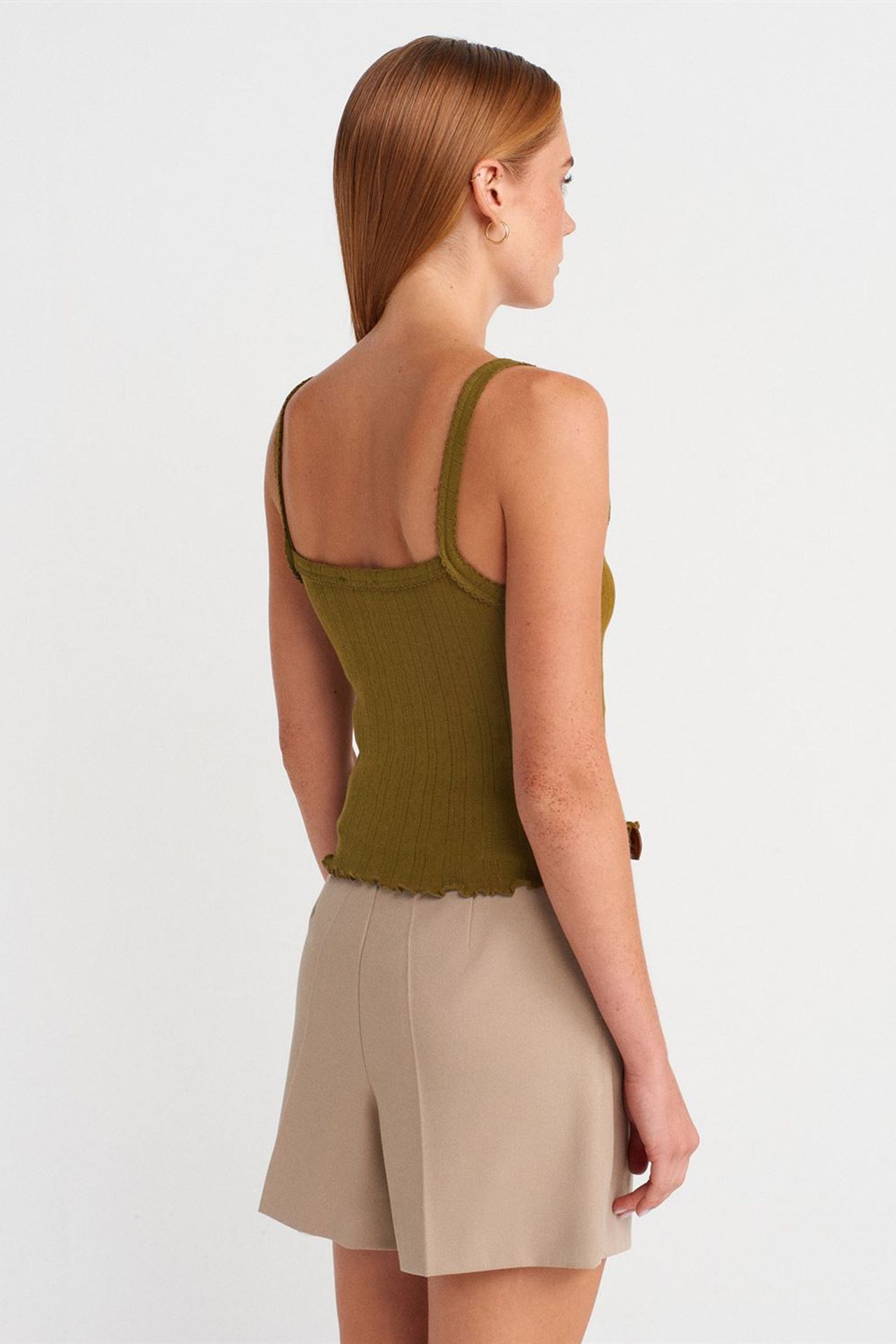 DILVIN Pamuklu Fitilli Kare Yaka Bluz 2