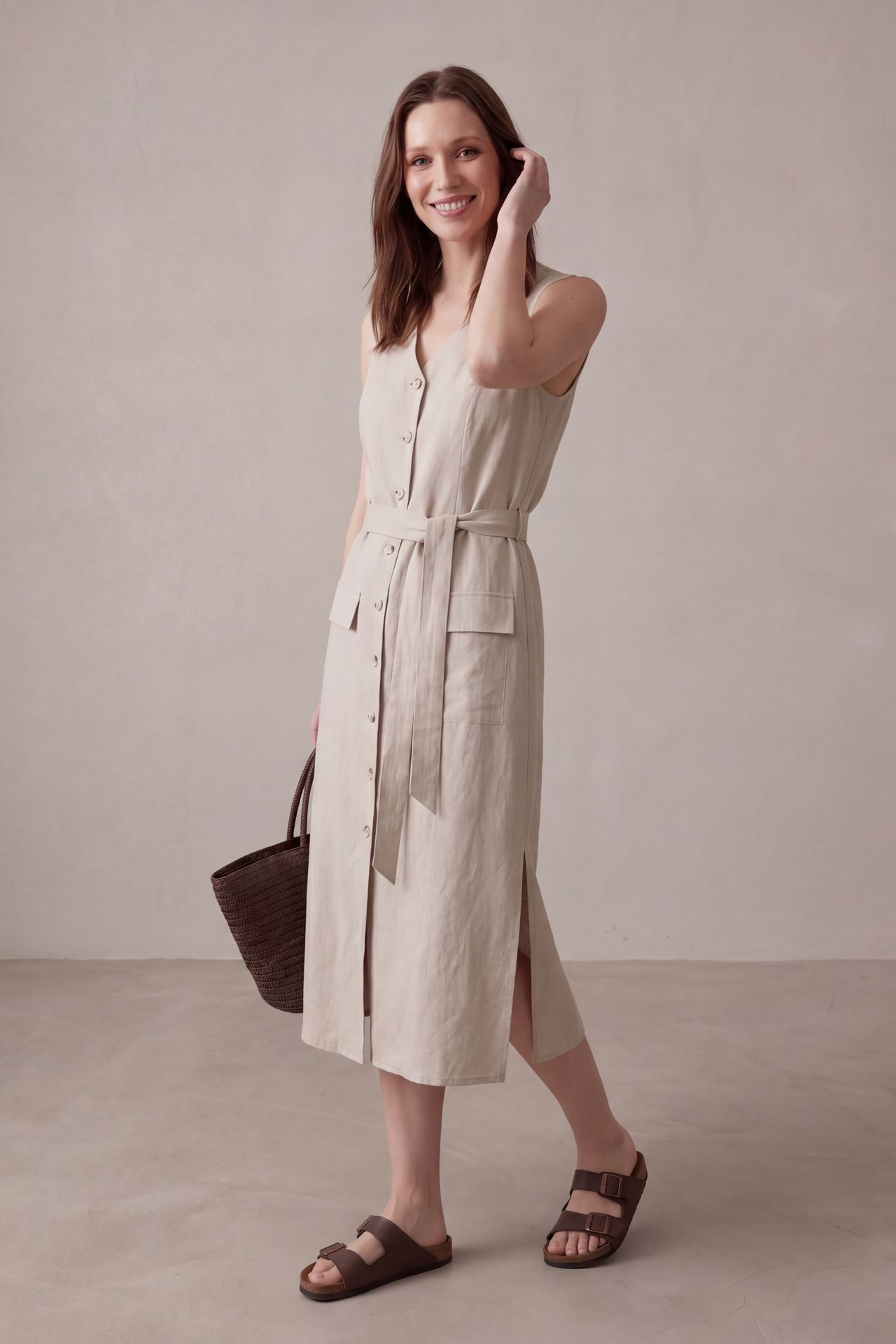 MY FASHION Women's Cotton Poplin Midi Shirt Dress 3