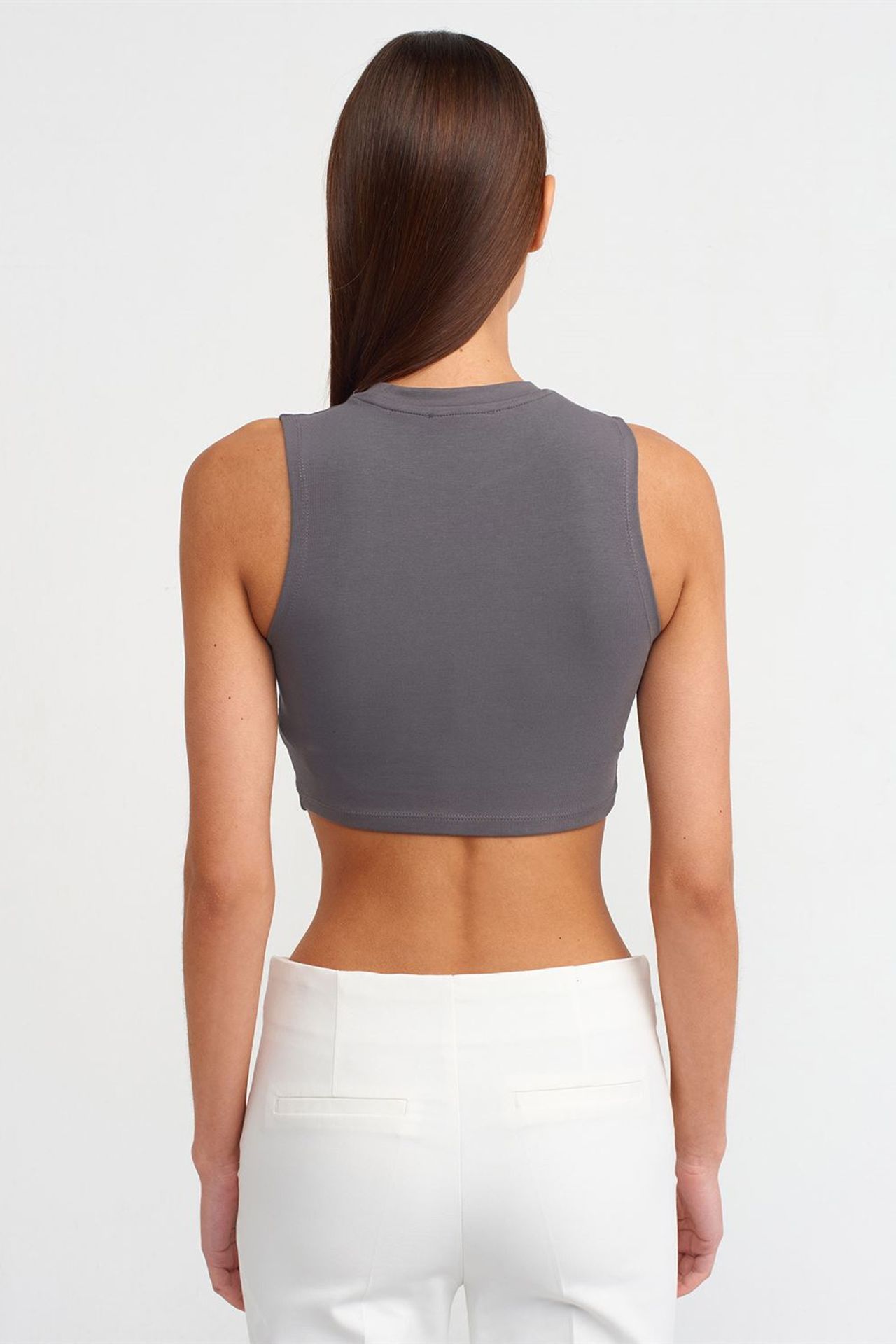 DILVIN Pamuklu Jarse Kolsuz Crop Bluz 2